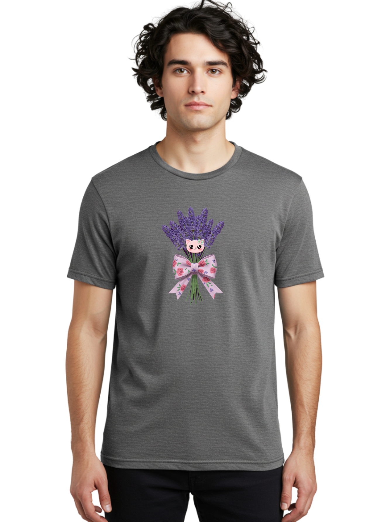 Lavender-Bouquet-With-Cat-Face Men'S Graphic Tee, 100% Cotton, Comfortable Casual Summer Wear, Machine Washable, Vintage Camera, Old Camera, Antique Camera, Black Camera, Classic Photography, Photography Equipment, Nostalgic Device, Baj559