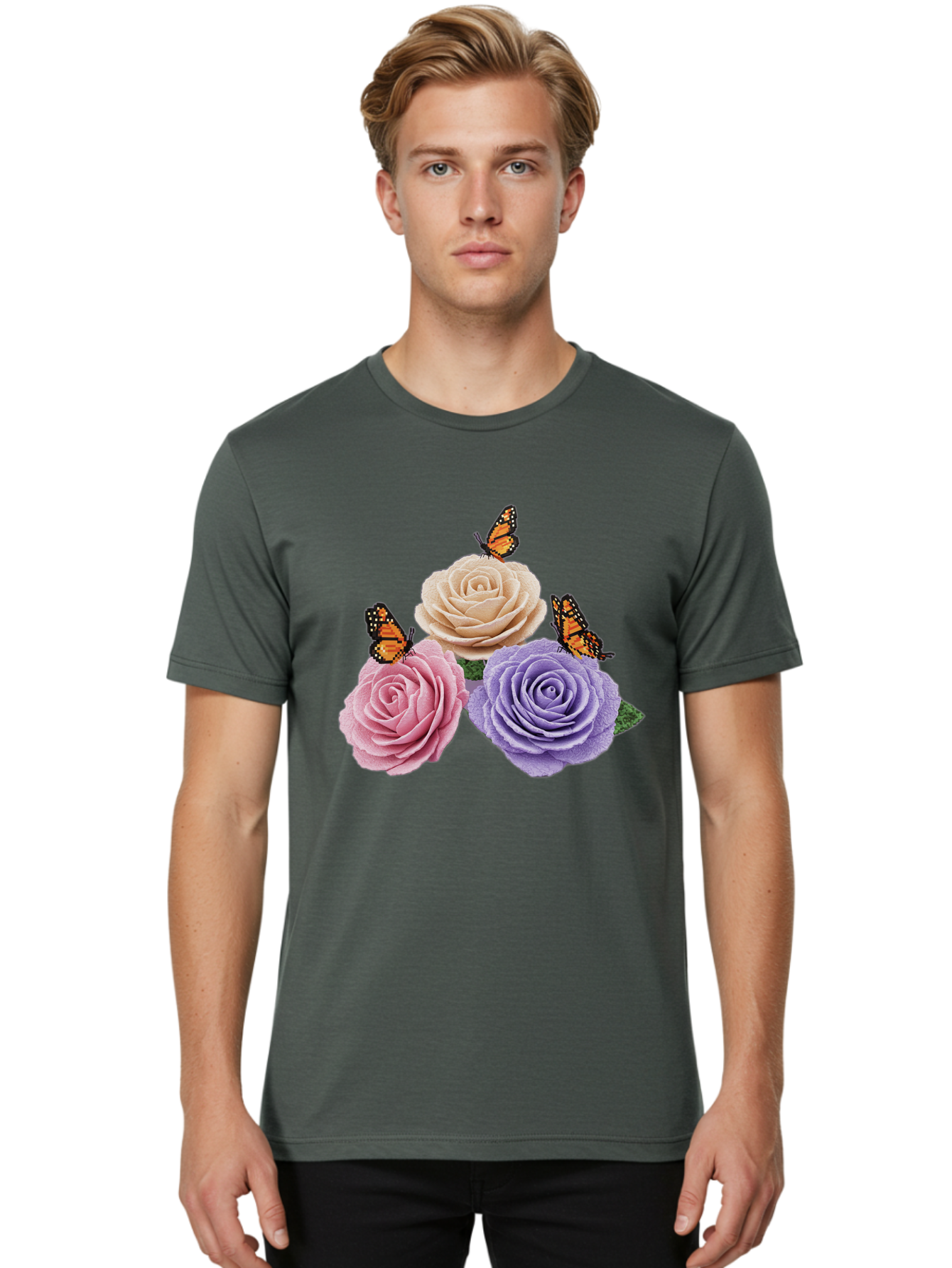 Monarch-Butterflies-Roses Men'S Graphic Tee, 100% Cotton, Comfortable Casual Summer Wear, Machine Washable, Vintage Camera, Old Camera, Antique Camera, Black Camera, Classic Photography, Photography Equipment, Nostalgic Device, Film Camera, Baj594