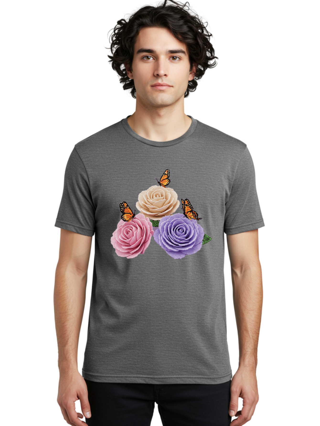 Monarch-Butterflies-Roses Men'S Graphic Tee, 100% Cotton, Comfortable Casual Summer Wear, Machine Washable, Vintage Camera, Old Camera, Antique Camera, Black Camera, Classic Photography, Photography Equipment, Nostalgic Device, Film Camera, Baj594