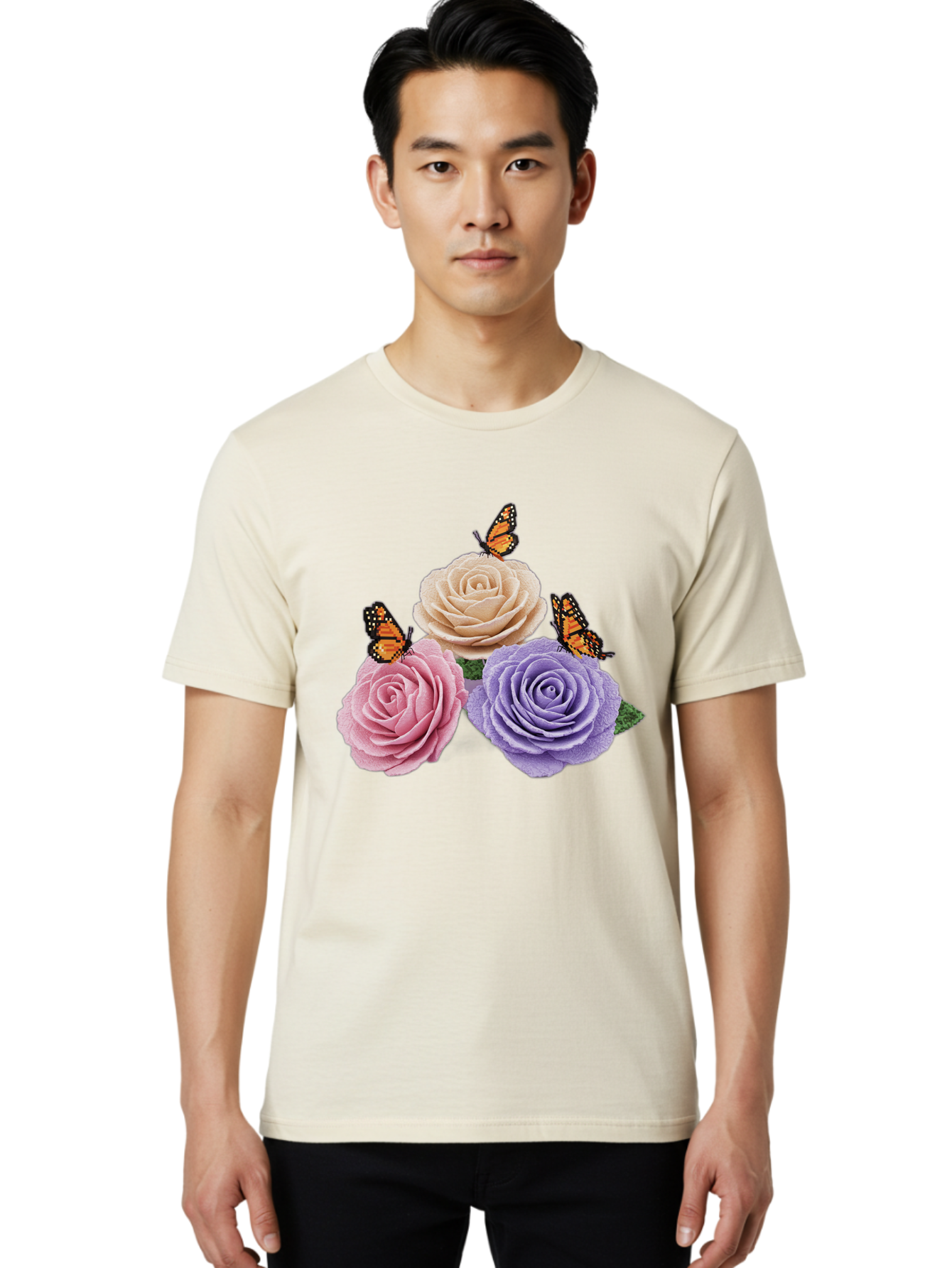 Monarch-Butterflies-Roses Men'S Graphic Tee, 100% Cotton, Comfortable Casual Summer Wear, Machine Washable, Vintage Camera, Old Camera, Antique Camera, Black Camera, Classic Photography, Photography Equipment, Nostalgic Device, Film Camera, Baj594