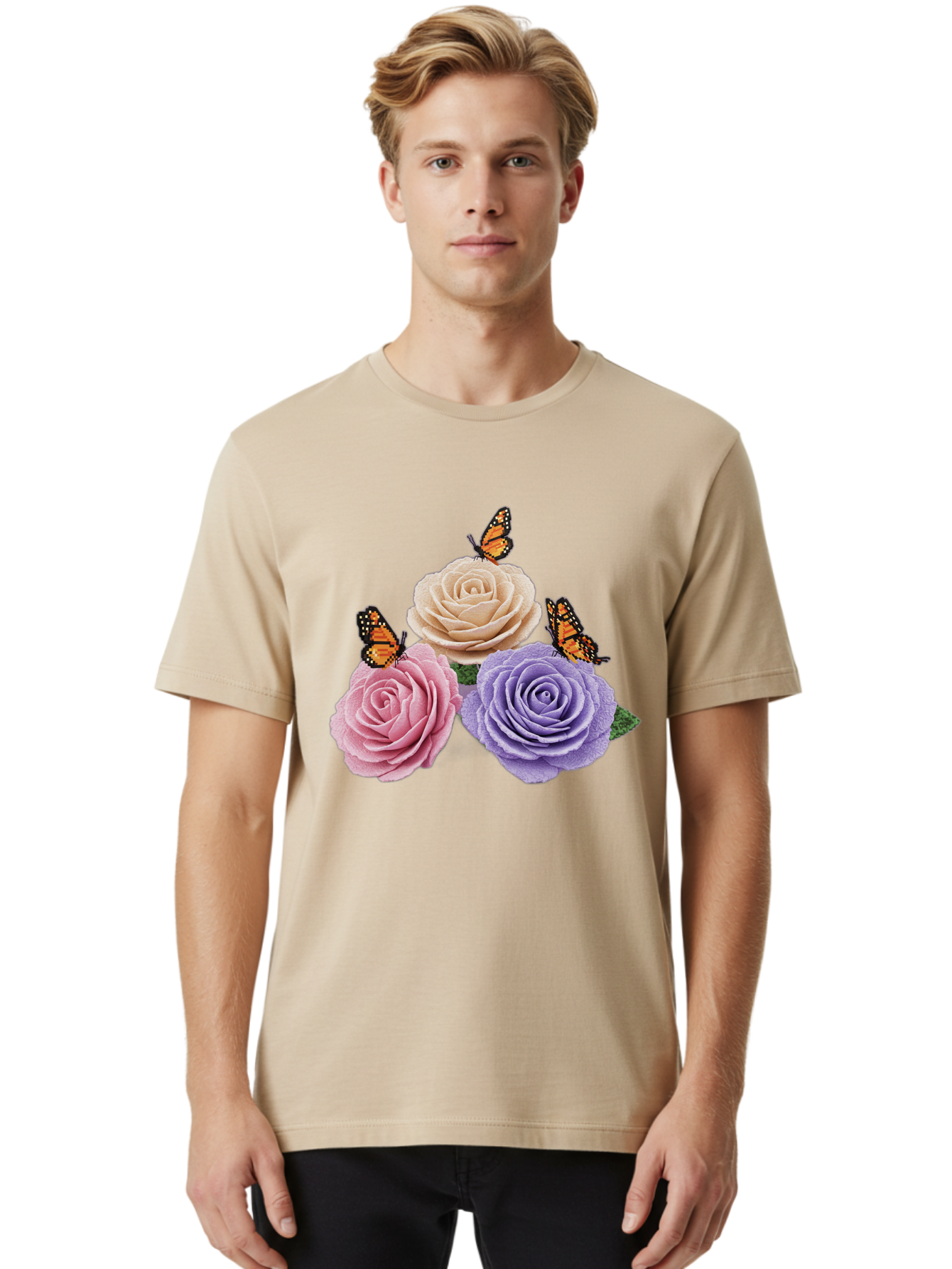 Monarch-Butterflies-Roses Men'S Graphic Tee, 100% Cotton, Comfortable Casual Summer Wear, Machine Washable, Vintage Camera, Old Camera, Antique Camera, Black Camera, Classic Photography, Photography Equipment, Nostalgic Device, Film Camera, Baj594