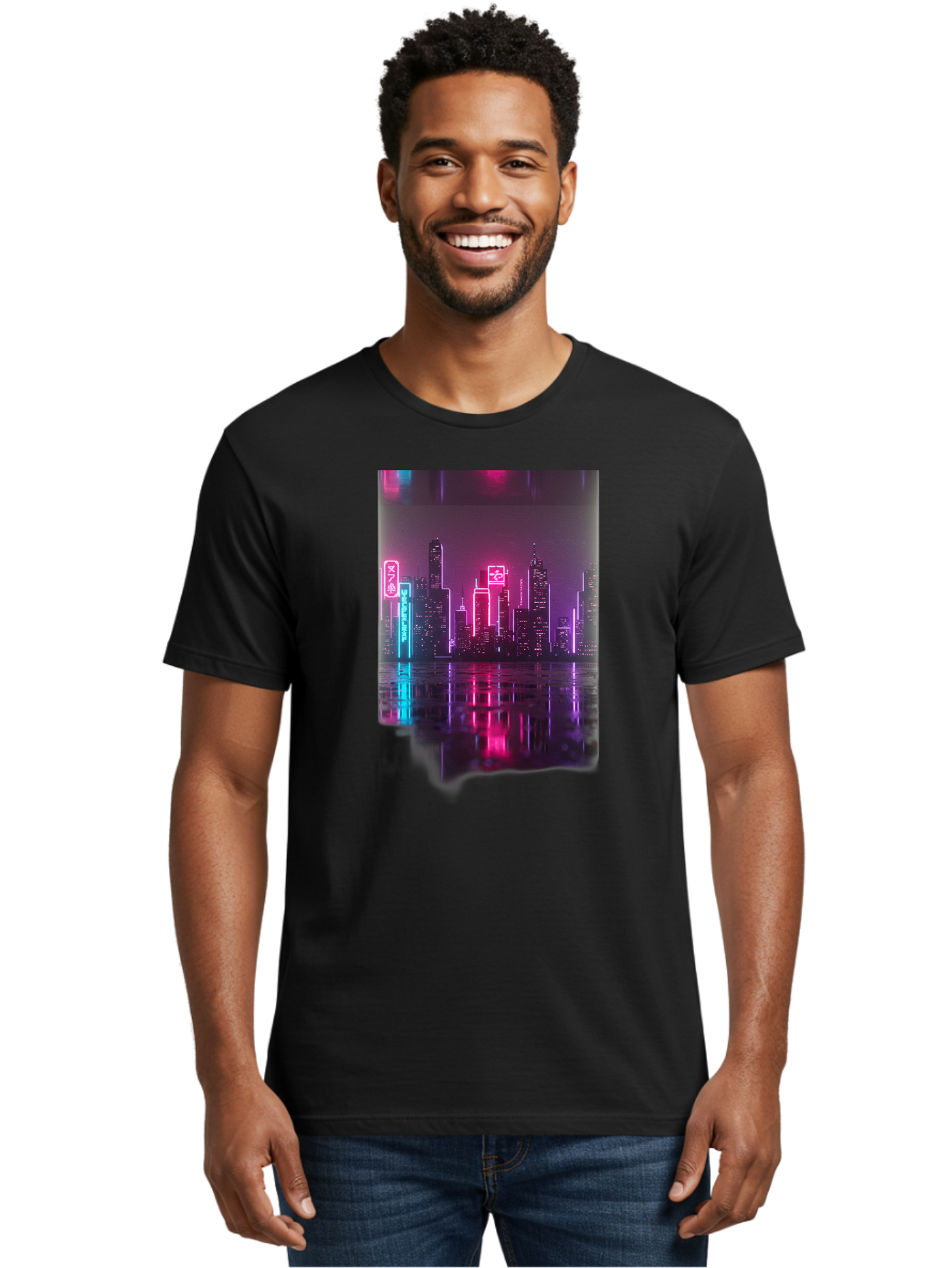 Neon-Cityscape Men'S Graphic Tee, 100% Cotton, Comfortable Casual Summer Wear, Machine Washable, Vintage Camera, Old Camera, Antique Camera, Black Camera, Classic Photography, Photography Equipment, Nostalgic Device, Film Camera, Camera Art Baj596