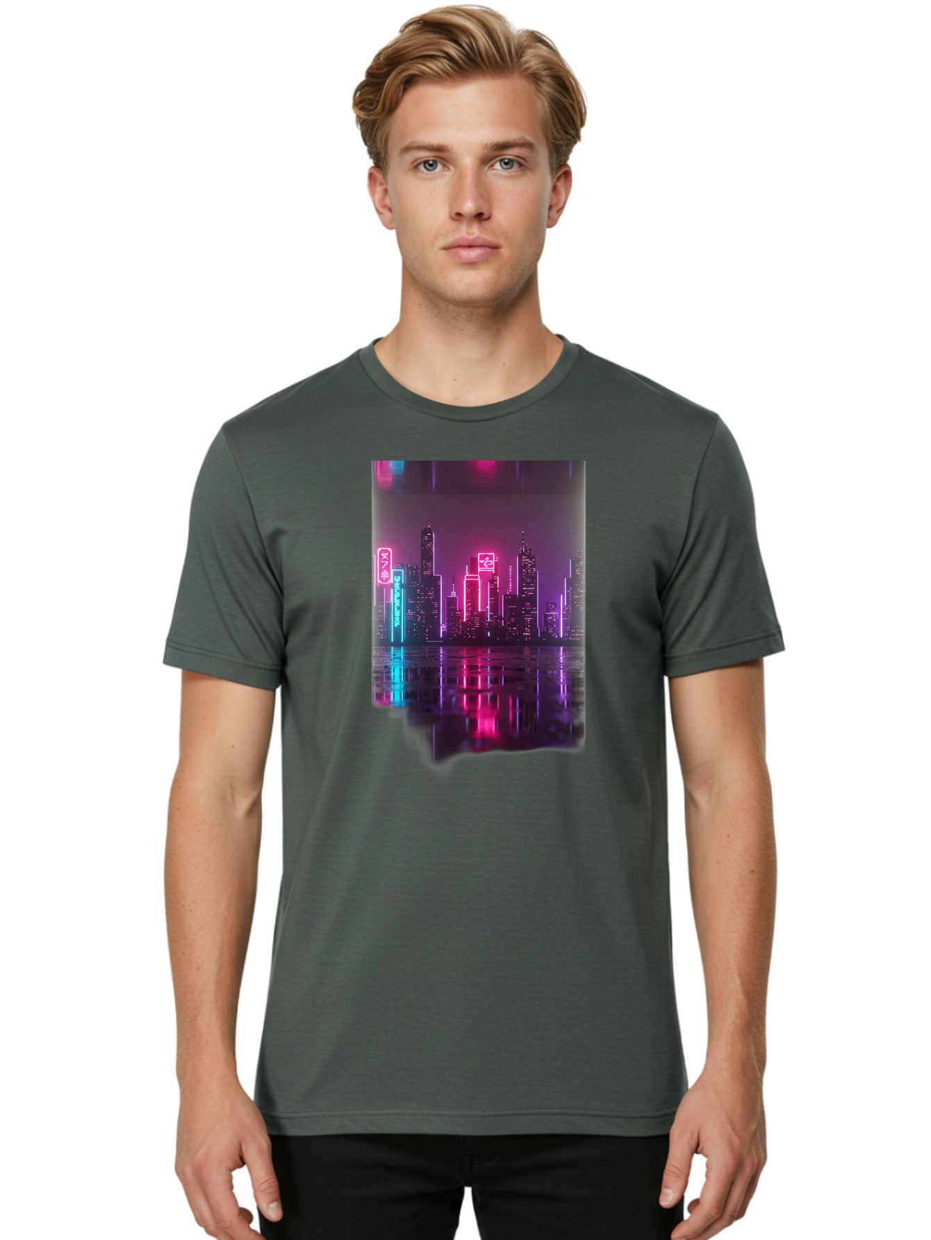 Neon-Cityscape Men'S Graphic Tee, 100% Cotton, Comfortable Casual Summer Wear, Machine Washable, Vintage Camera, Old Camera, Antique Camera, Black Camera, Classic Photography, Photography Equipment, Nostalgic Device, Film Camera, Camera Art Baj596