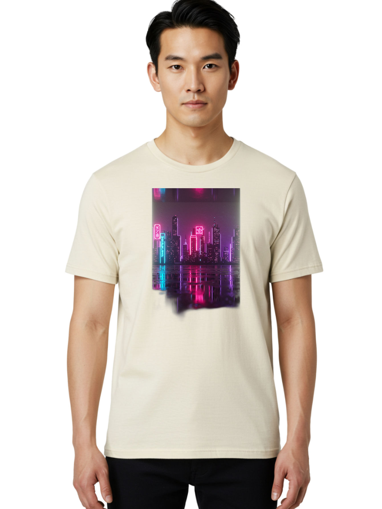 Neon-Cityscape Men'S Graphic Tee, 100% Cotton, Comfortable Casual Summer Wear, Machine Washable, Vintage Camera, Old Camera, Antique Camera, Black Camera, Classic Photography, Photography Equipment, Nostalgic Device, Film Camera, Camera Art Baj596