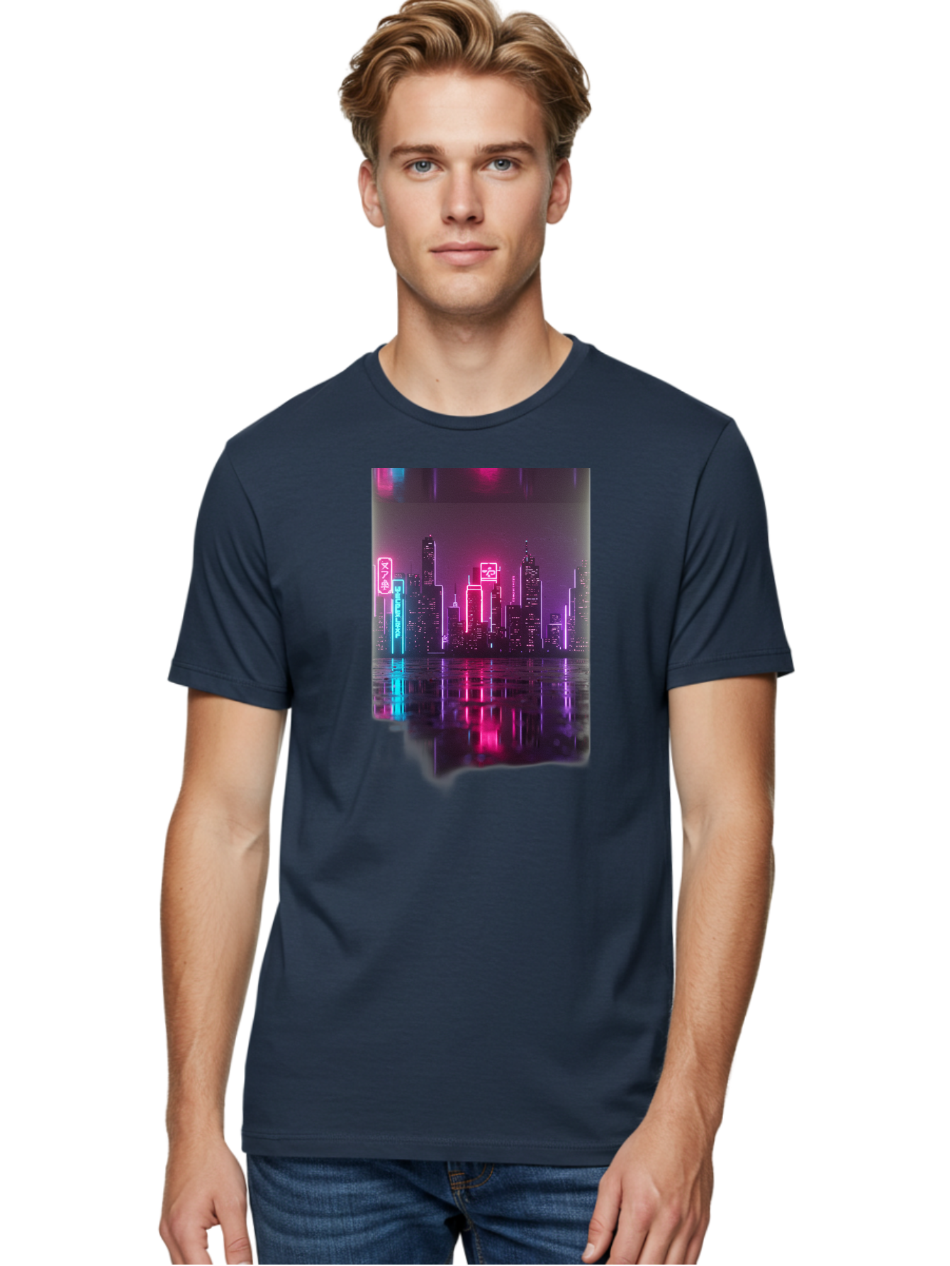 Neon-Cityscape Men'S Graphic Tee, 100% Cotton, Comfortable Casual Summer Wear, Machine Washable, Vintage Camera, Old Camera, Antique Camera, Black Camera, Classic Photography, Photography Equipment, Nostalgic Device, Film Camera, Camera Art Baj596