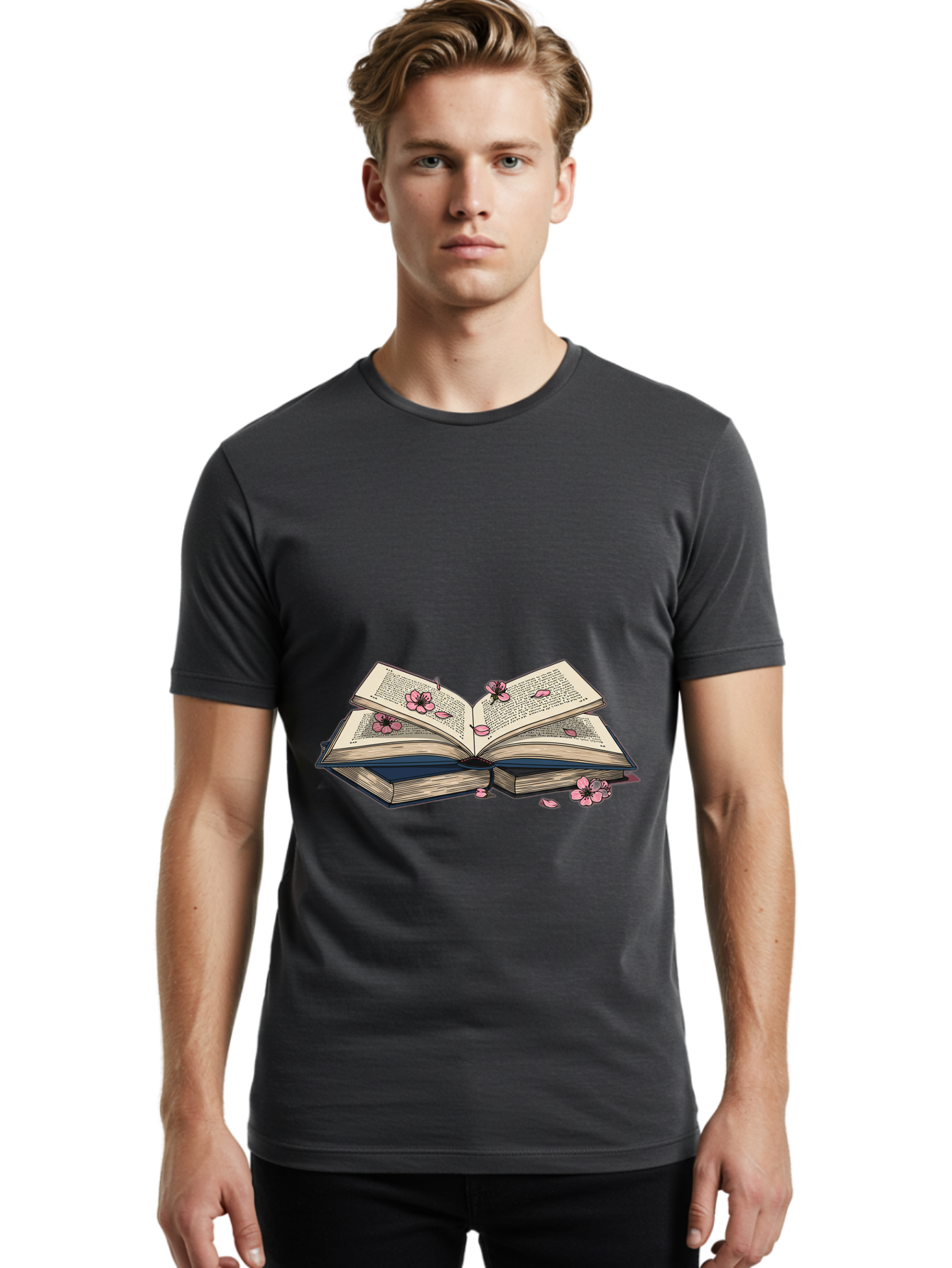 Open-Book-With-Flowers Men'S Graphic Tee, 100% Cotton, Comfortable Casual Summer Wear, Machine Washable, Vintage Camera, Old Camera, Antique Camera, Black Camera, Classic Photography, Photography Equipment, Nostalgic Device, Film Camera, Baj600