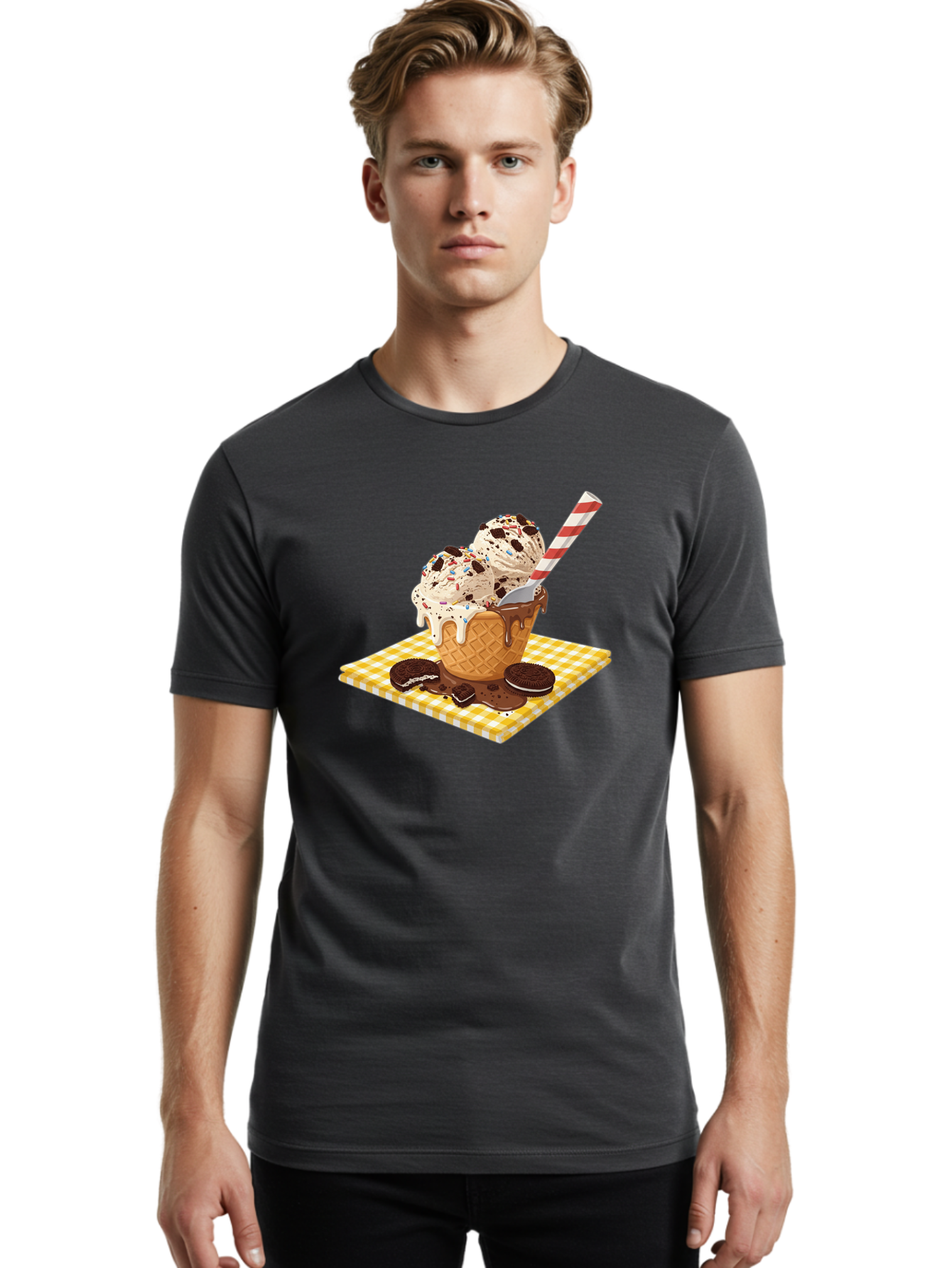 Oreo-Ice-Cream Men'S Graphic Tee, 100% Cotton, Comfortable Casual Summer Wear, Machine Washable, Vintage Camera, Old Camera, Antique Camera, Black Camera, Classic Photography, Photography Equipment, Nostalgic Device, Film Camera, Camera Art Baj605