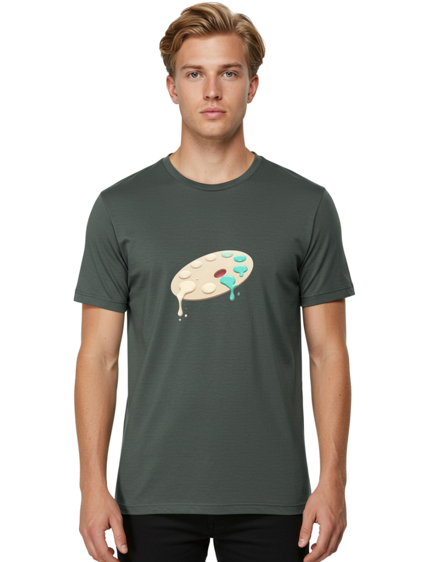 Paint-Palette-1 Men'S Graphic Tee, 100% Cotton, Comfortable Casual Summer Wear, Machine Washable, Vintage Camera, Old Camera, Antique Camera, Black Camera, Classic Photography, Photography Equipment, Nostalgic Device, Film Camera, Camera Art Baj606