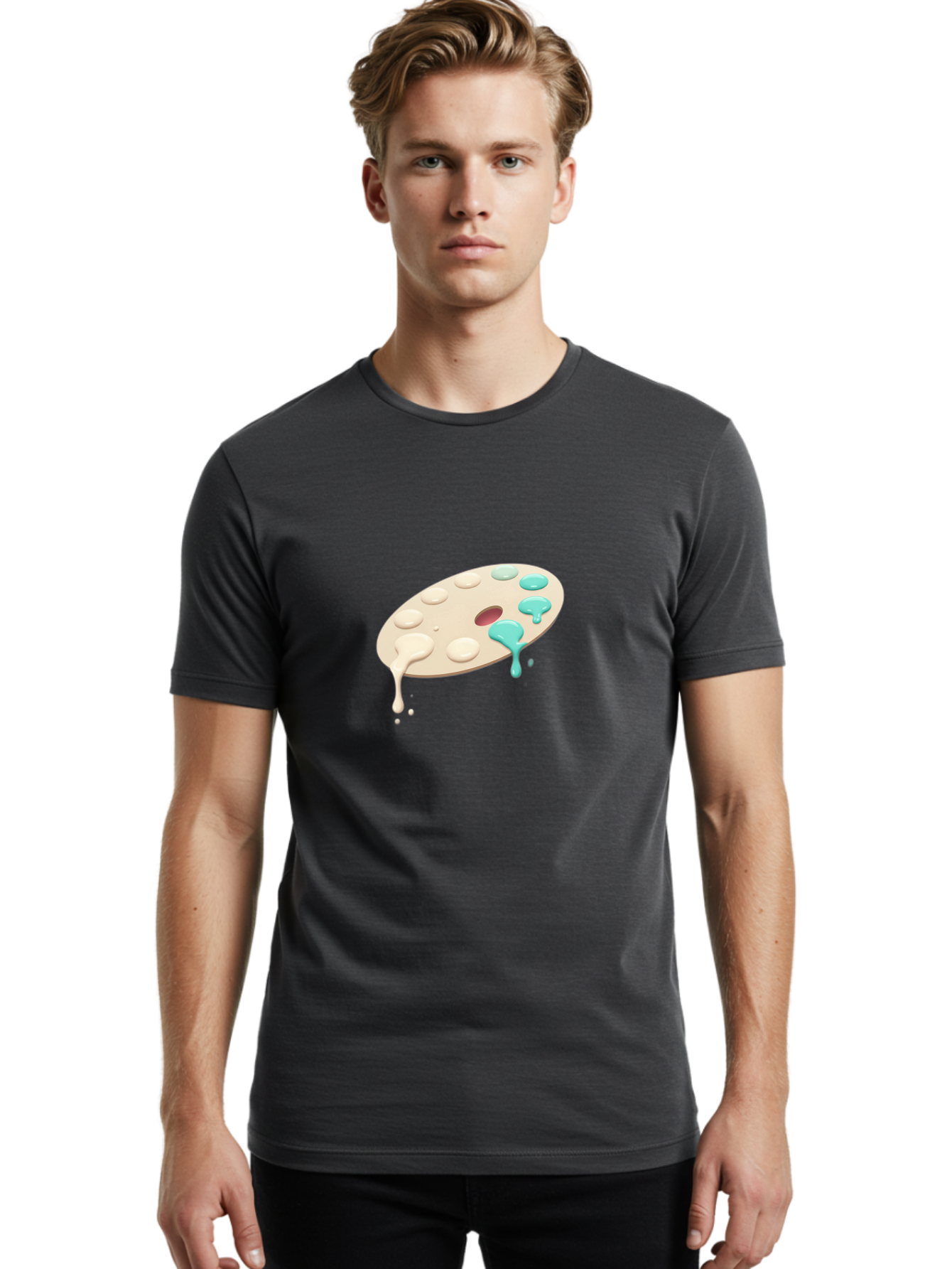 Paint-Palette-1 Men'S Graphic Tee, 100% Cotton, Comfortable Casual Summer Wear, Machine Washable, Vintage Camera, Old Camera, Antique Camera, Black Camera, Classic Photography, Photography Equipment, Nostalgic Device, Film Camera, Camera Art Baj606
