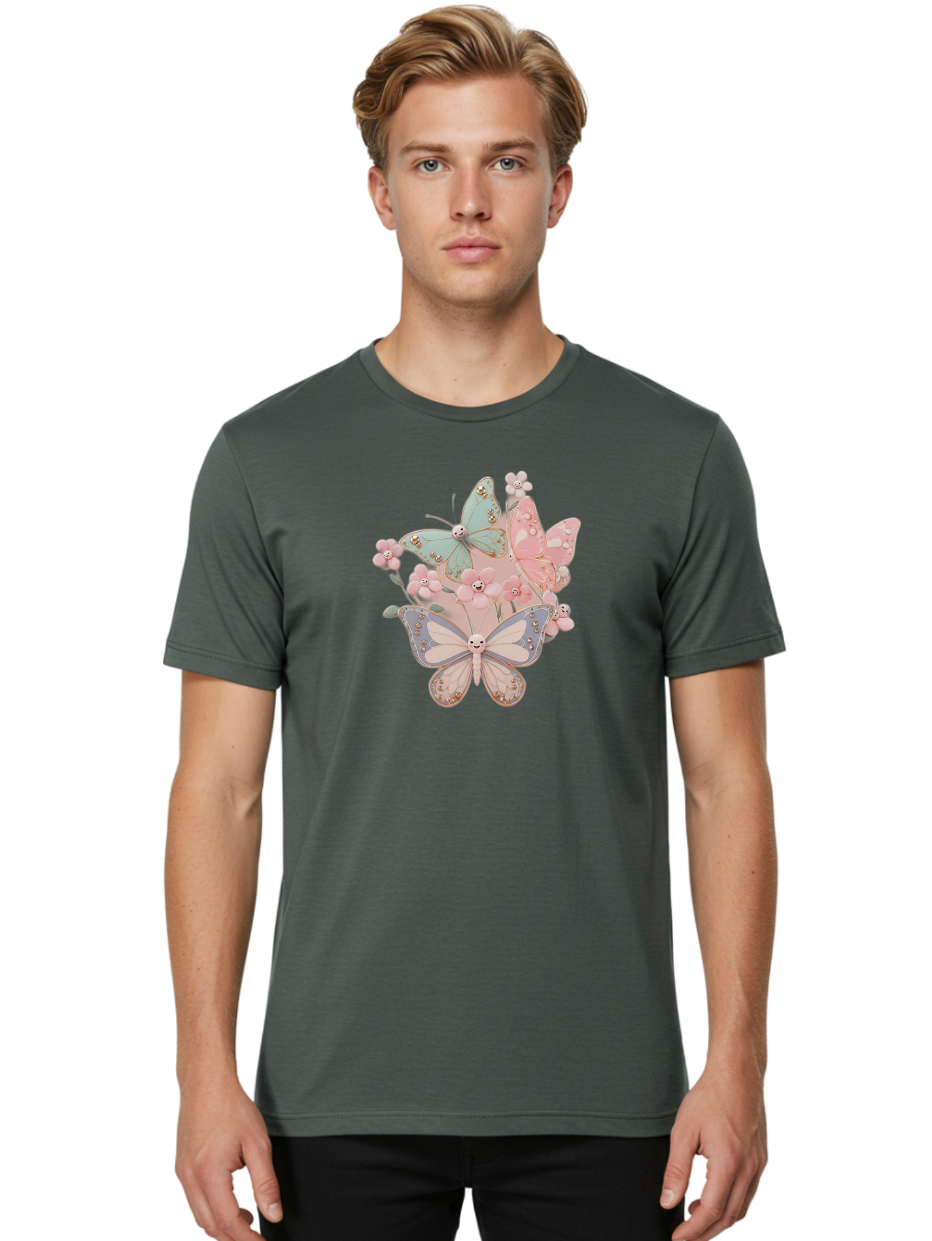 Pastel-Butterflies Men'S Graphic Tee, 100% Cotton, Comfortable Casual Summer Wear, Machine Washable, Vintage Camera, Old Camera, Antique Camera, Black Camera, Classic Photography, Photography Equipment, Nostalgic Device, Film Camera, Baj614
