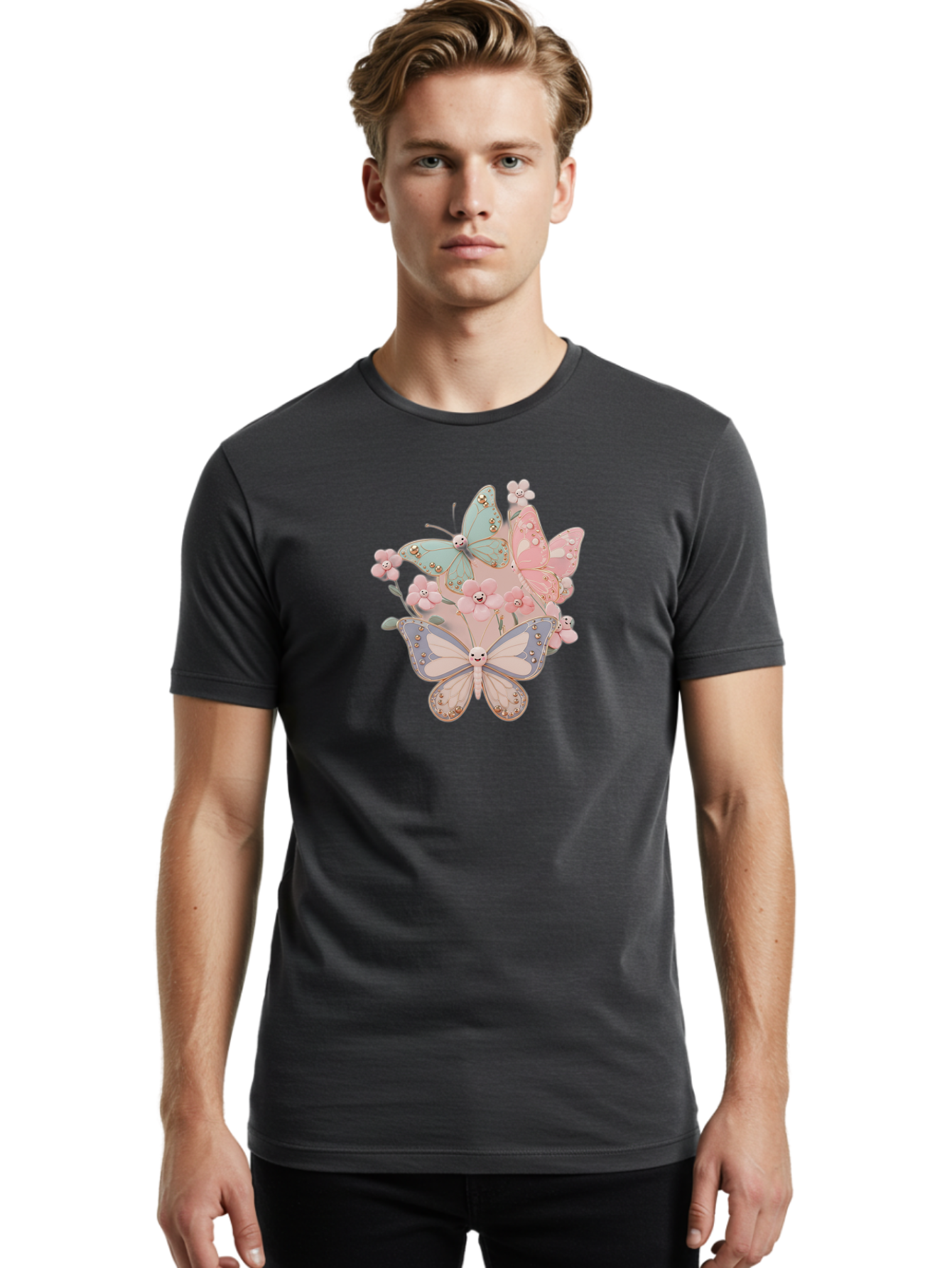 Pastel-Butterflies Men'S Graphic Tee, 100% Cotton, Comfortable Casual Summer Wear, Machine Washable, Vintage Camera, Old Camera, Antique Camera, Black Camera, Classic Photography, Photography Equipment, Nostalgic Device, Film Camera, Baj614