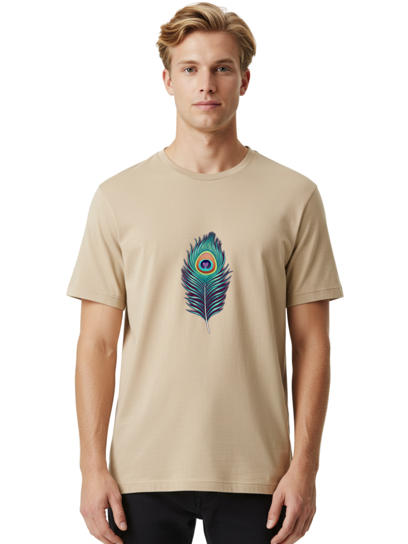 Peacock-Feather-1 Men'S Graphic Tee, 100% Cotton, Comfortable Casual Summer Wear, Machine Washable, Vintage Camera, Old Camera, Antique Camera, Black Camera, Classic Photography, Photography Equipment, Nostalgic Device, Film Camera, Camera Art Baj625