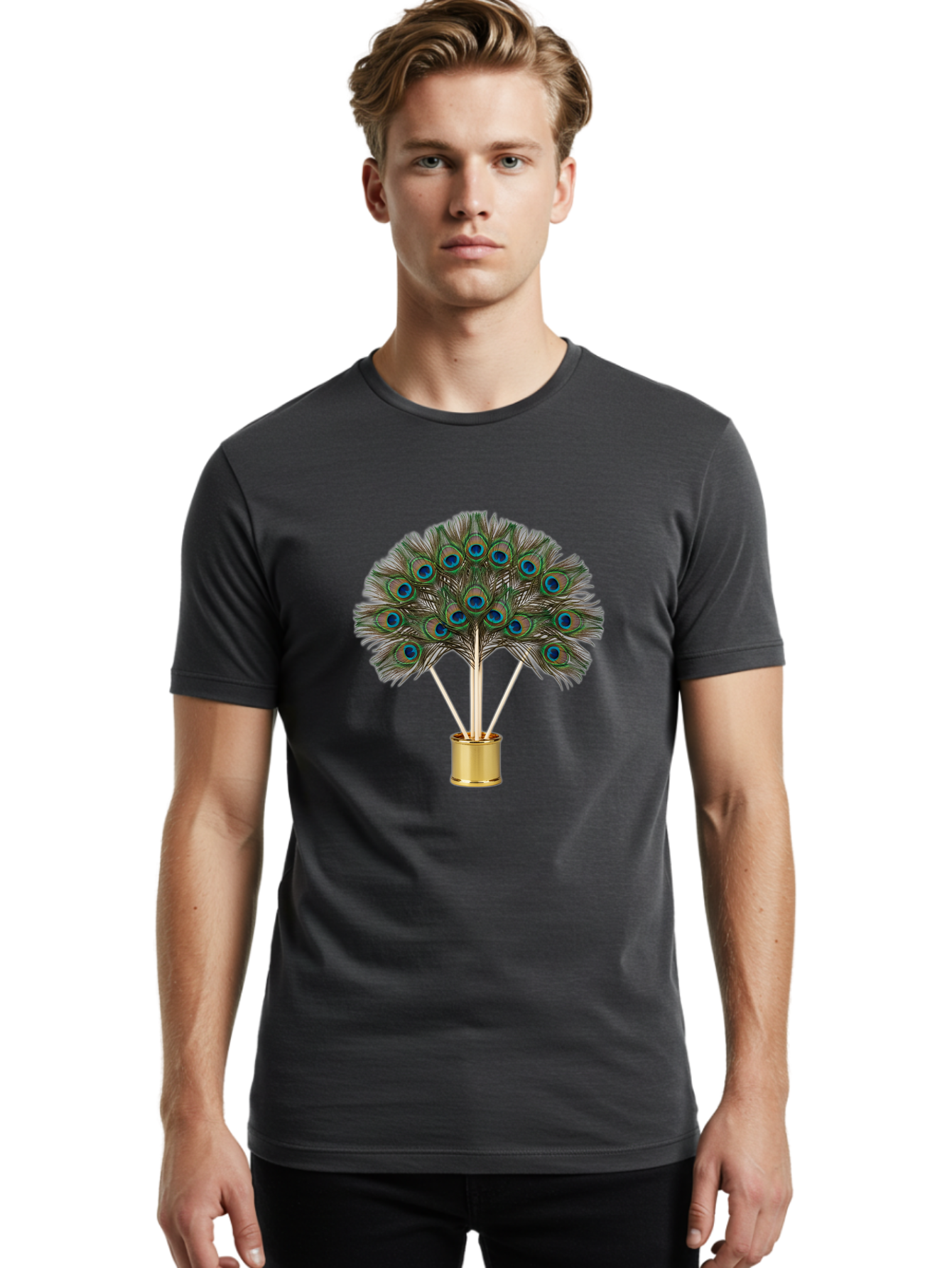 Peacock-Feathers-Arrangement Men'S Graphic Tee, 100% Cotton, Comfortable Casual Summer Wear, Machine Washable, Vintage Camera, Old Camera, Antique Camera, Black Camera, Classic Photography, Photography Equipment, Nostalgic Device, Film Camera, Baj630