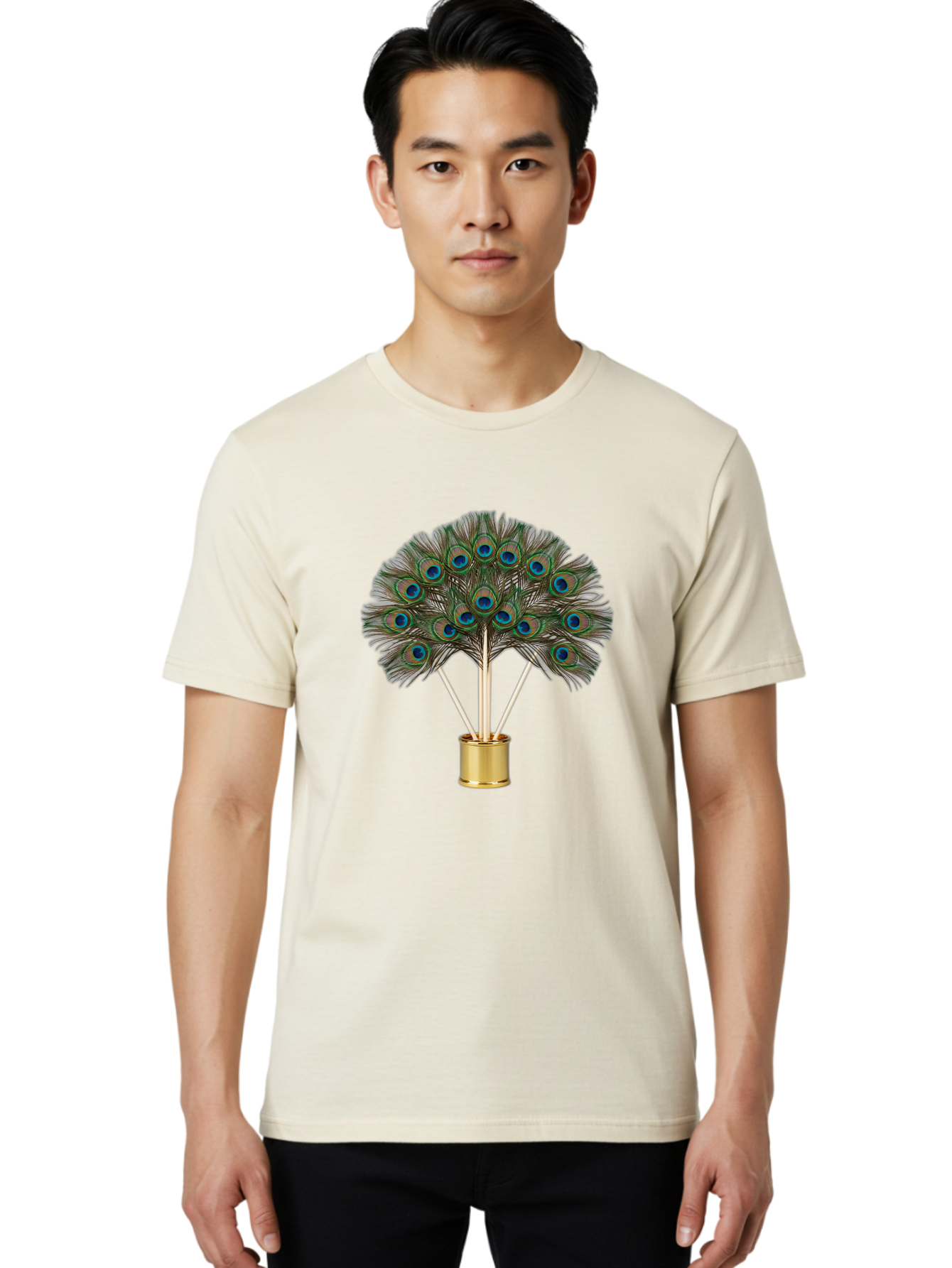 Peacock-Feathers-Arrangement Men'S Graphic Tee, 100% Cotton, Comfortable Casual Summer Wear, Machine Washable, Vintage Camera, Old Camera, Antique Camera, Black Camera, Classic Photography, Photography Equipment, Nostalgic Device, Film Camera, Baj630