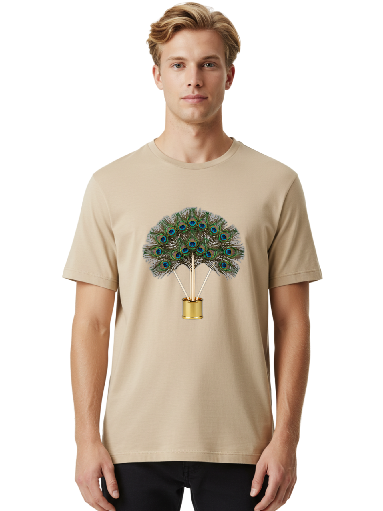 Peacock-Feathers-Arrangement Men'S Graphic Tee, 100% Cotton, Comfortable Casual Summer Wear, Machine Washable, Vintage Camera, Old Camera, Antique Camera, Black Camera, Classic Photography, Photography Equipment, Nostalgic Device, Film Camera, Baj630