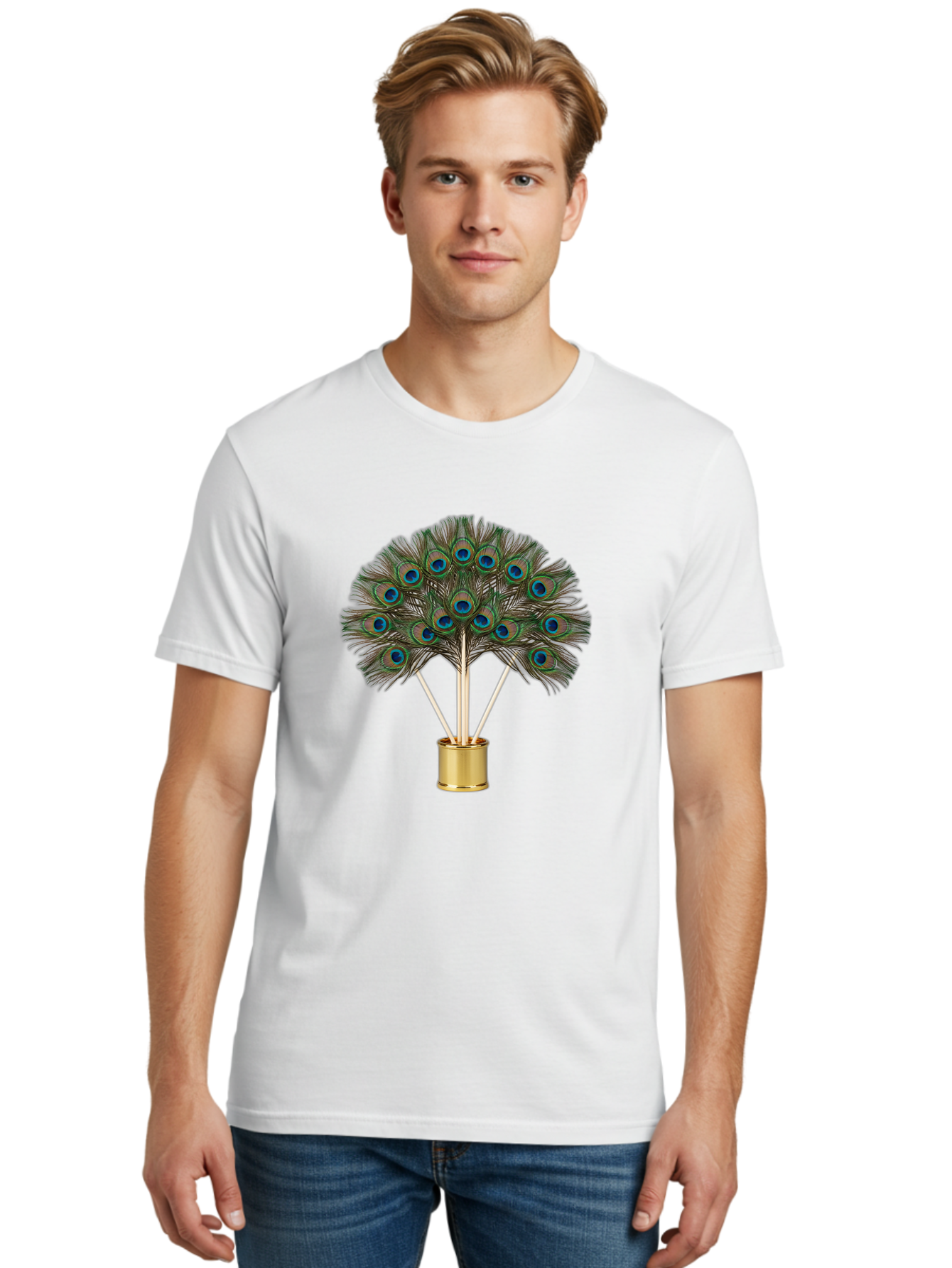 Peacock-Feathers-Arrangement Men'S Graphic Tee, 100% Cotton, Comfortable Casual Summer Wear, Machine Washable, Vintage Camera, Old Camera, Antique Camera, Black Camera, Classic Photography, Photography Equipment, Nostalgic Device, Film Camera, Baj630