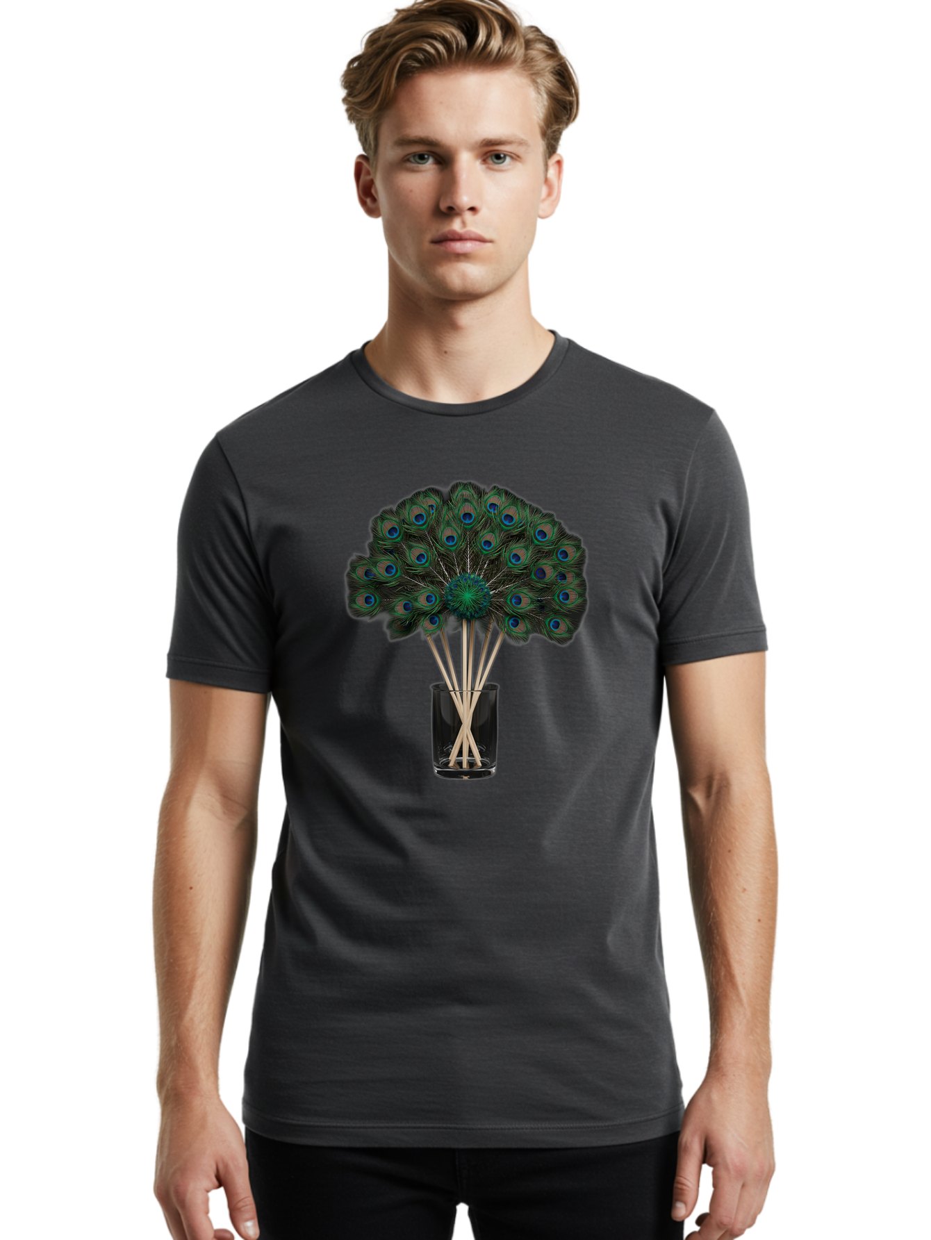Peacock-Feathers-In-Vase Men'S Graphic Tee, 100% Cotton, Comfortable Casual Summer Wear, Machine Washable, Vintage Camera, Old Camera, Antique Camera, Black Camera, Classic Photography, Photography Equipment, Nostalgic Device, Film Camera, Baj631