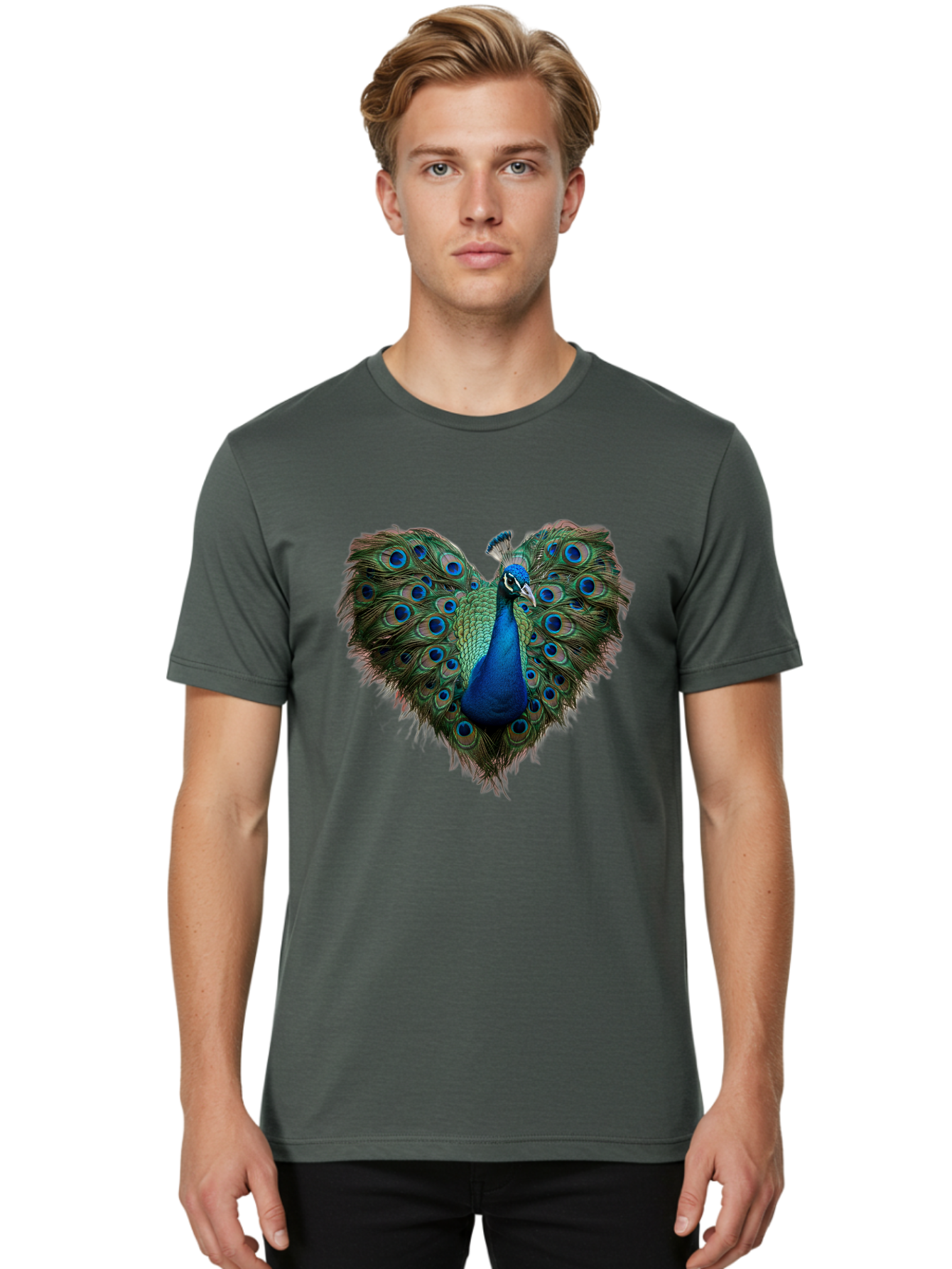 Peacock-Heart Men'S Graphic Tee, 100% Cotton, Comfortable Casual Summer Wear, Machine Washable, Vintage Camera, Old Camera, Antique Camera, Black Camera, Classic Photography, Photography Equipment, Nostalgic Device, Film Camera, Camera Art Baj633