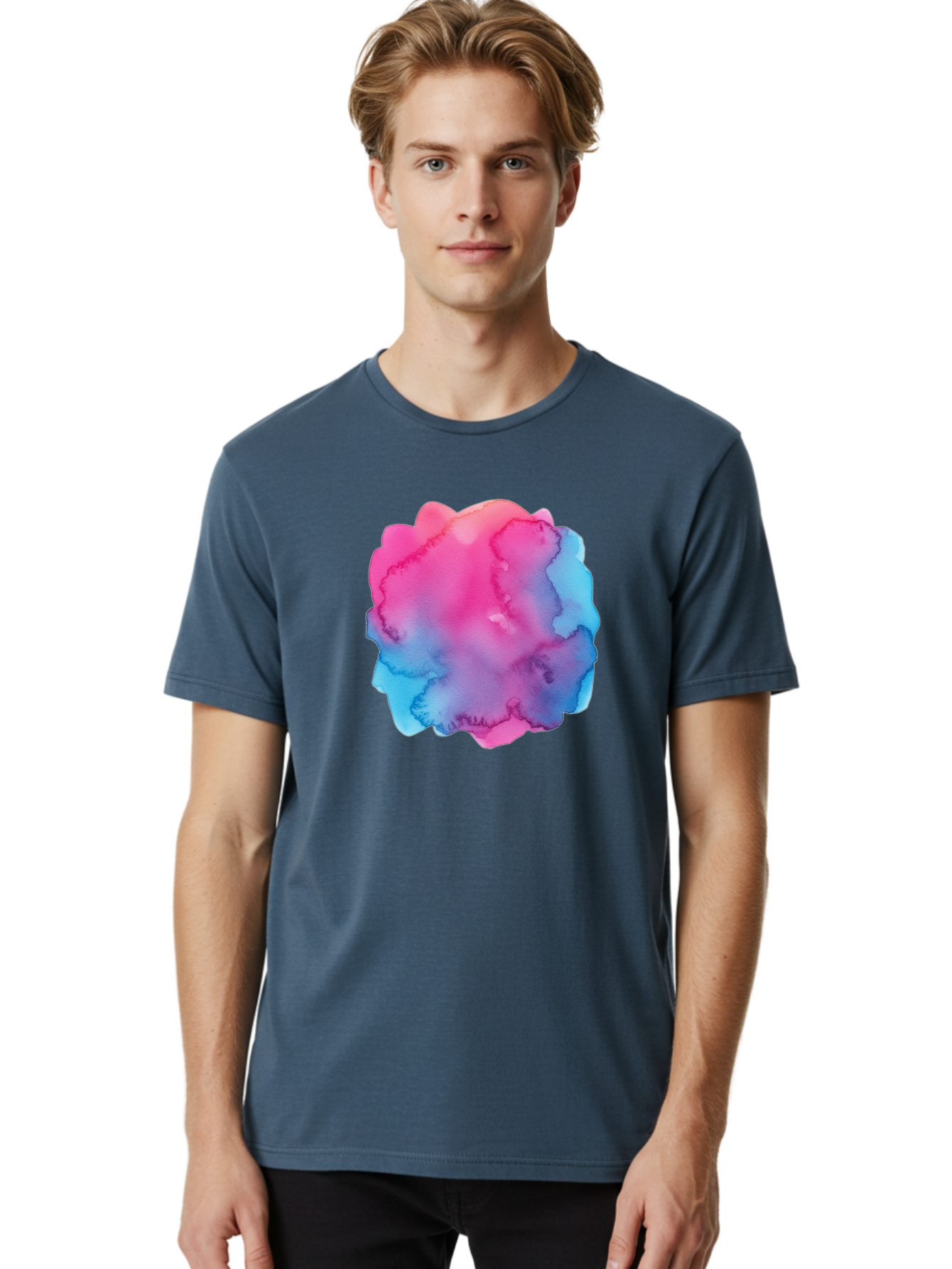 Pink-Blue-Watercolor-Splash Men'S Graphic Tee, 100% Cotton, Comfortable Casual Summer Wear, Machine Washable, Vintage Camera, Old Camera, Antique Camera, Black Camera, Classic Photography, Photography Equipment, Nostalgic Device, Film Camera, Baj658