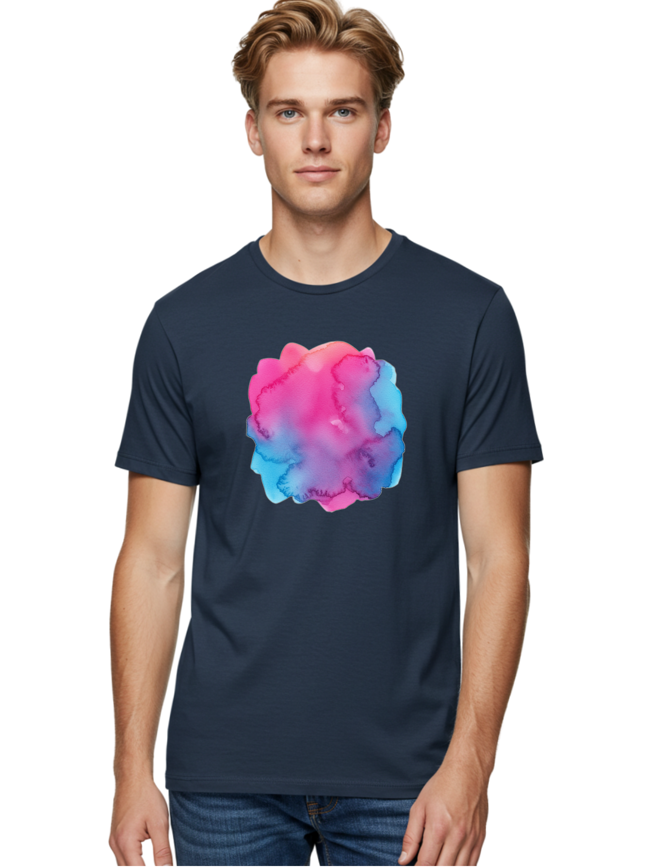 Pink-Blue-Watercolor-Splash Men'S Graphic Tee, 100% Cotton, Comfortable Casual Summer Wear, Machine Washable, Vintage Camera, Old Camera, Antique Camera, Black Camera, Classic Photography, Photography Equipment, Nostalgic Device, Film Camera, Baj658