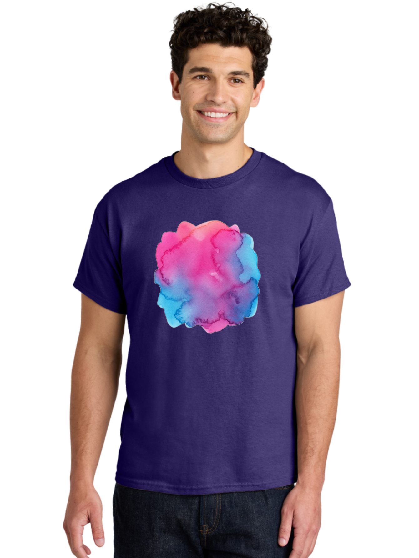Pink-Blue-Watercolor-Splash Men'S Graphic Tee, 100% Cotton, Comfortable Casual Summer Wear, Machine Washable, Vintage Camera, Old Camera, Antique Camera, Black Camera, Classic Photography, Photography Equipment, Nostalgic Device, Film Camera, Baj658