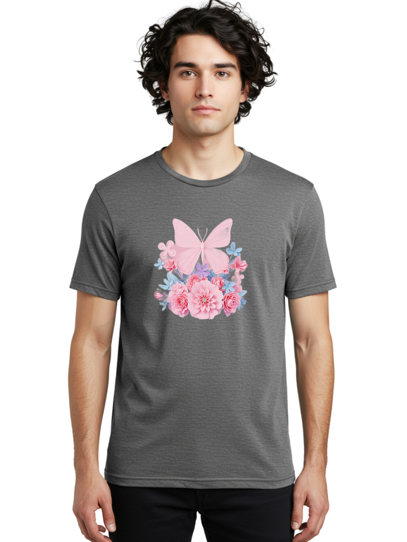 Pink-Butterfly-And-Flowers Men'S Graphic Tee, 100% Cotton, Comfortable Casual Summer Wear, Machine Washable, Vintage Camera, Old Camera, Antique Camera, Black Camera, Classic Photography, Photography Equipment, Nostalgic Device, Film Camera, Baj659