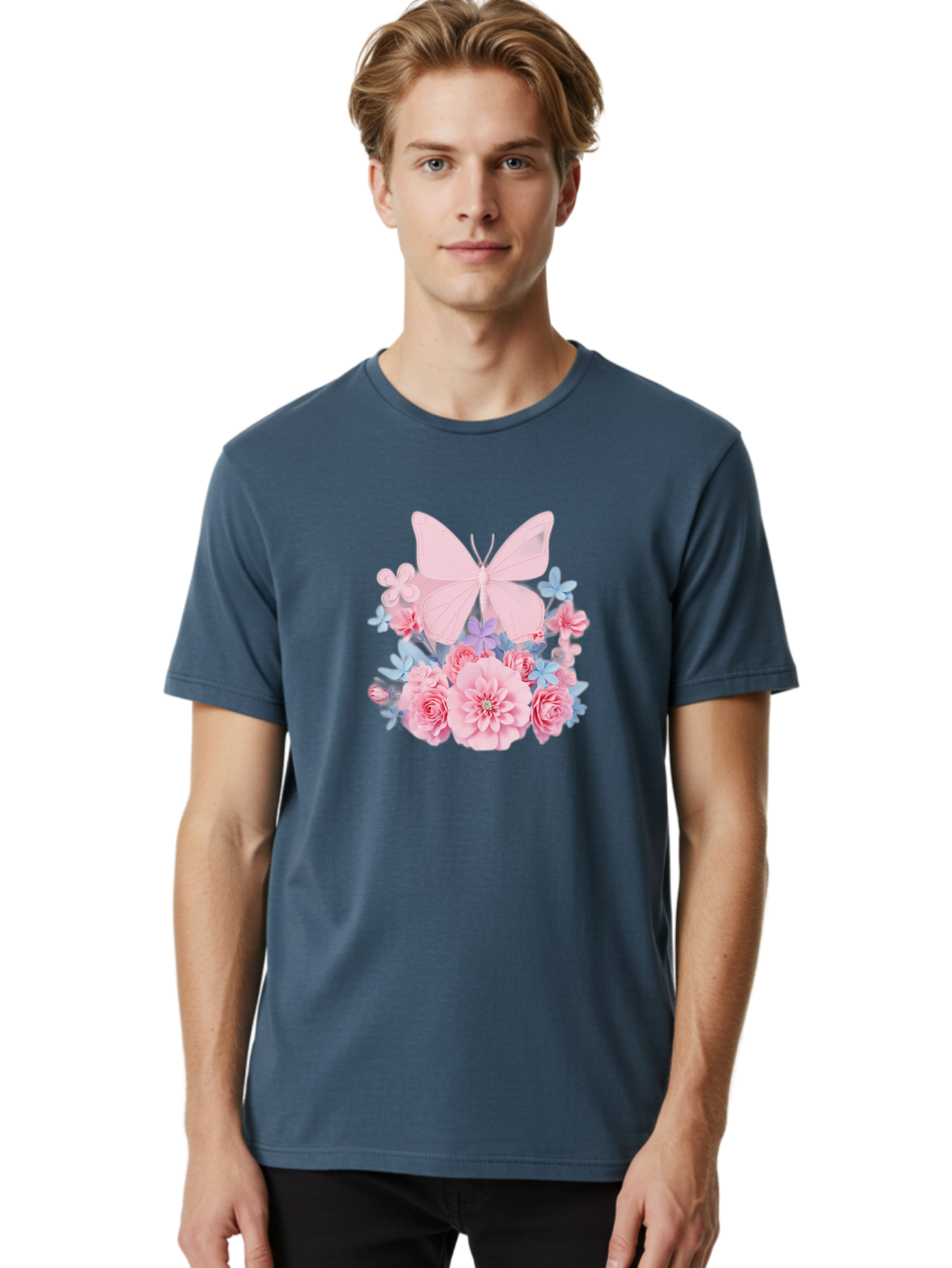 Pink-Butterfly-And-Flowers Men'S Graphic Tee, 100% Cotton, Comfortable Casual Summer Wear, Machine Washable, Vintage Camera, Old Camera, Antique Camera, Black Camera, Classic Photography, Photography Equipment, Nostalgic Device, Film Camera, Baj659
