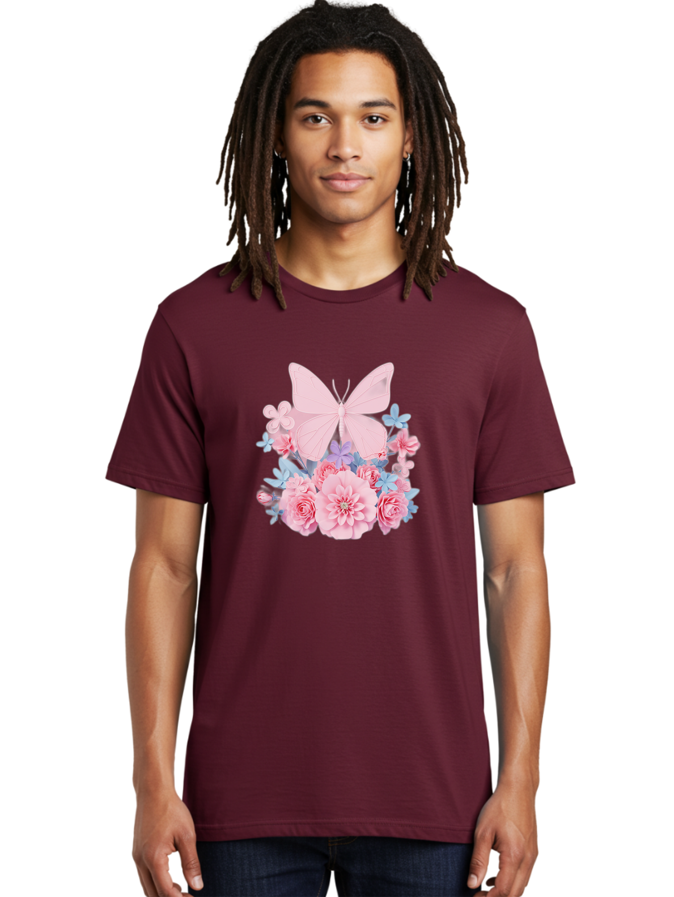 Pink-Butterfly-And-Flowers Men'S Graphic Tee, 100% Cotton, Comfortable Casual Summer Wear, Machine Washable, Vintage Camera, Old Camera, Antique Camera, Black Camera, Classic Photography, Photography Equipment, Nostalgic Device, Film Camera, Baj659