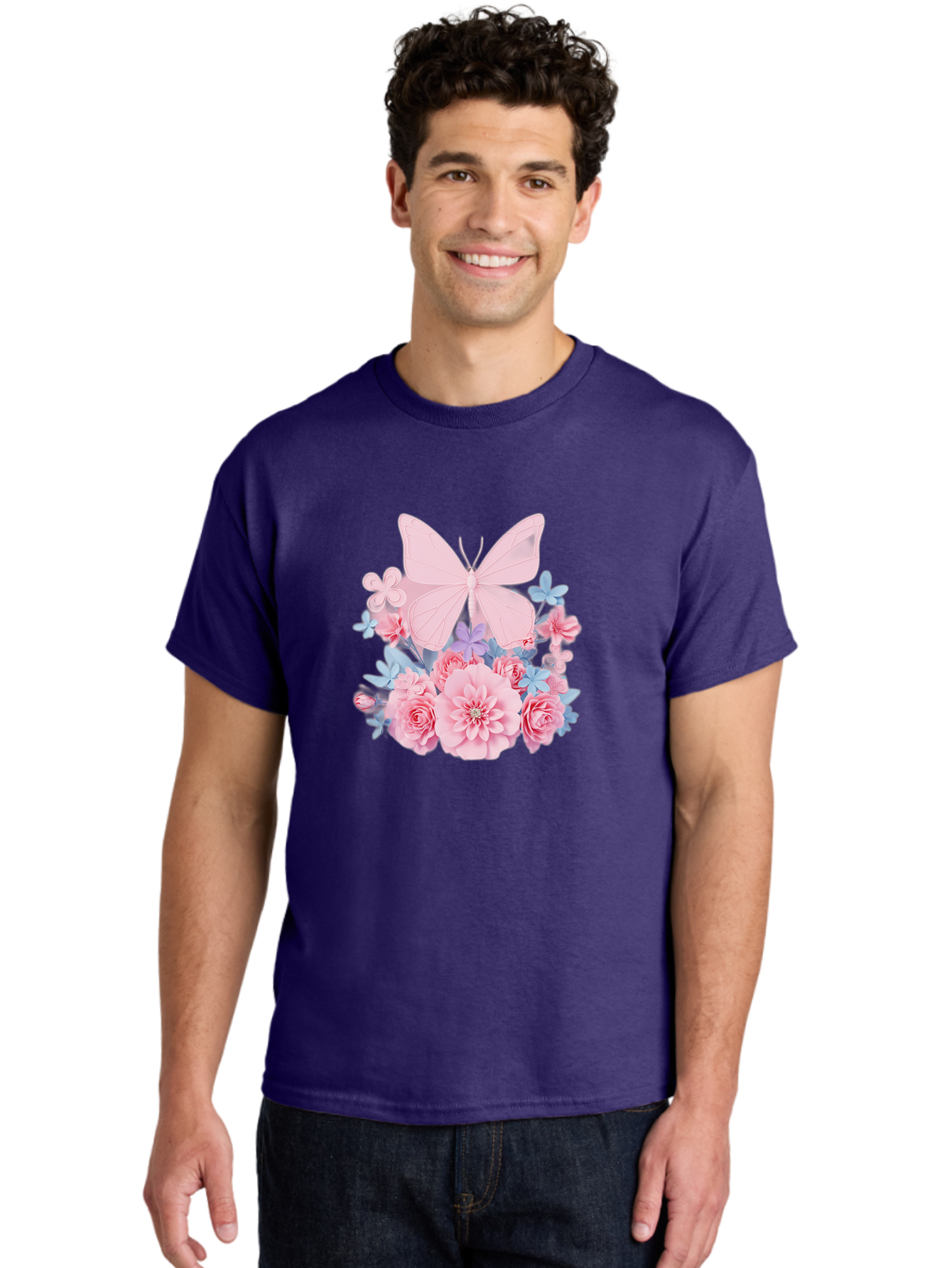 Pink-Butterfly-And-Flowers Men'S Graphic Tee, 100% Cotton, Comfortable Casual Summer Wear, Machine Washable, Vintage Camera, Old Camera, Antique Camera, Black Camera, Classic Photography, Photography Equipment, Nostalgic Device, Film Camera, Baj659