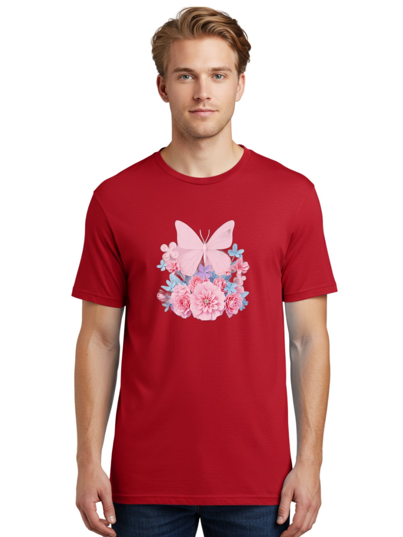 Pink-Butterfly-And-Flowers Men'S Graphic Tee, 100% Cotton, Comfortable Casual Summer Wear, Machine Washable, Vintage Camera, Old Camera, Antique Camera, Black Camera, Classic Photography, Photography Equipment, Nostalgic Device, Film Camera, Baj659