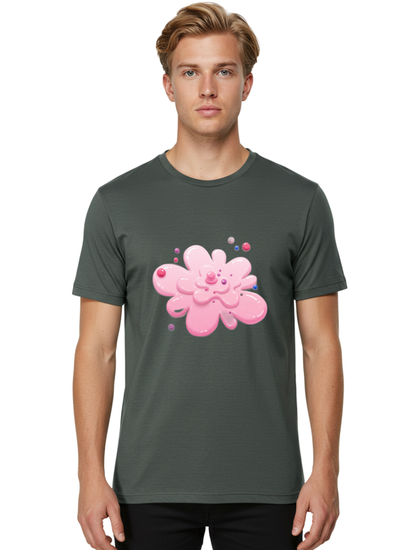 Pink-Droplet-Flower Men'S Graphic Tee, 100% Cotton, Comfortable Casual Summer Wear, Machine Washable, Vintage Camera, Old Camera, Antique Camera, Black Camera, Classic Photography, Photography Equipment, Nostalgic Device, Film Camera, Baj668