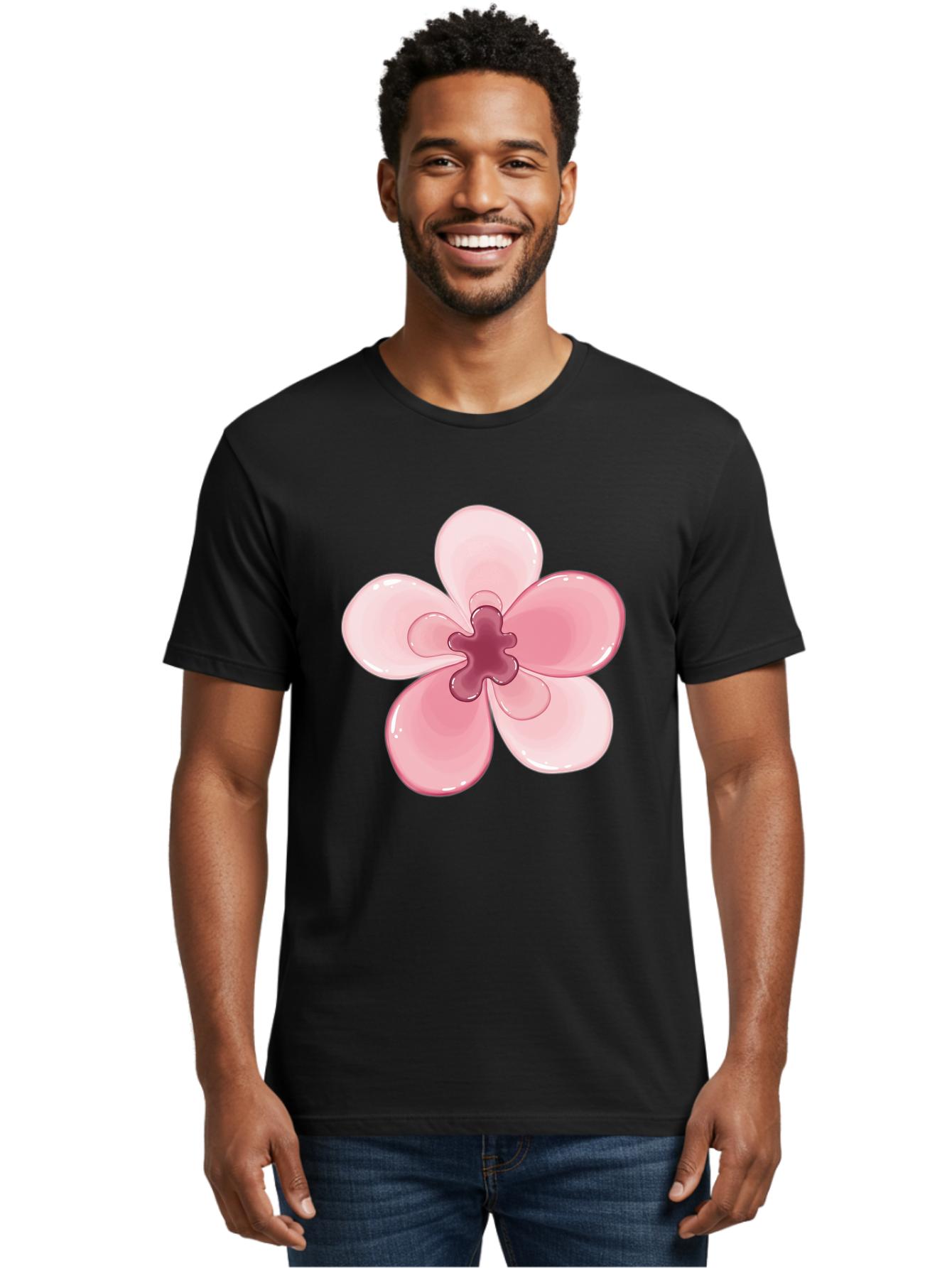 Pink-Flower-1 Men'S Graphic Tee, 100% Cotton, Comfortable Casual Summer Wear, Machine Washable, Vintage Camera, Old Camera, Antique Camera, Black Camera, Classic Photography, Photography Equipment, Nostalgic Device, Film Camera, Camera Art Baj669