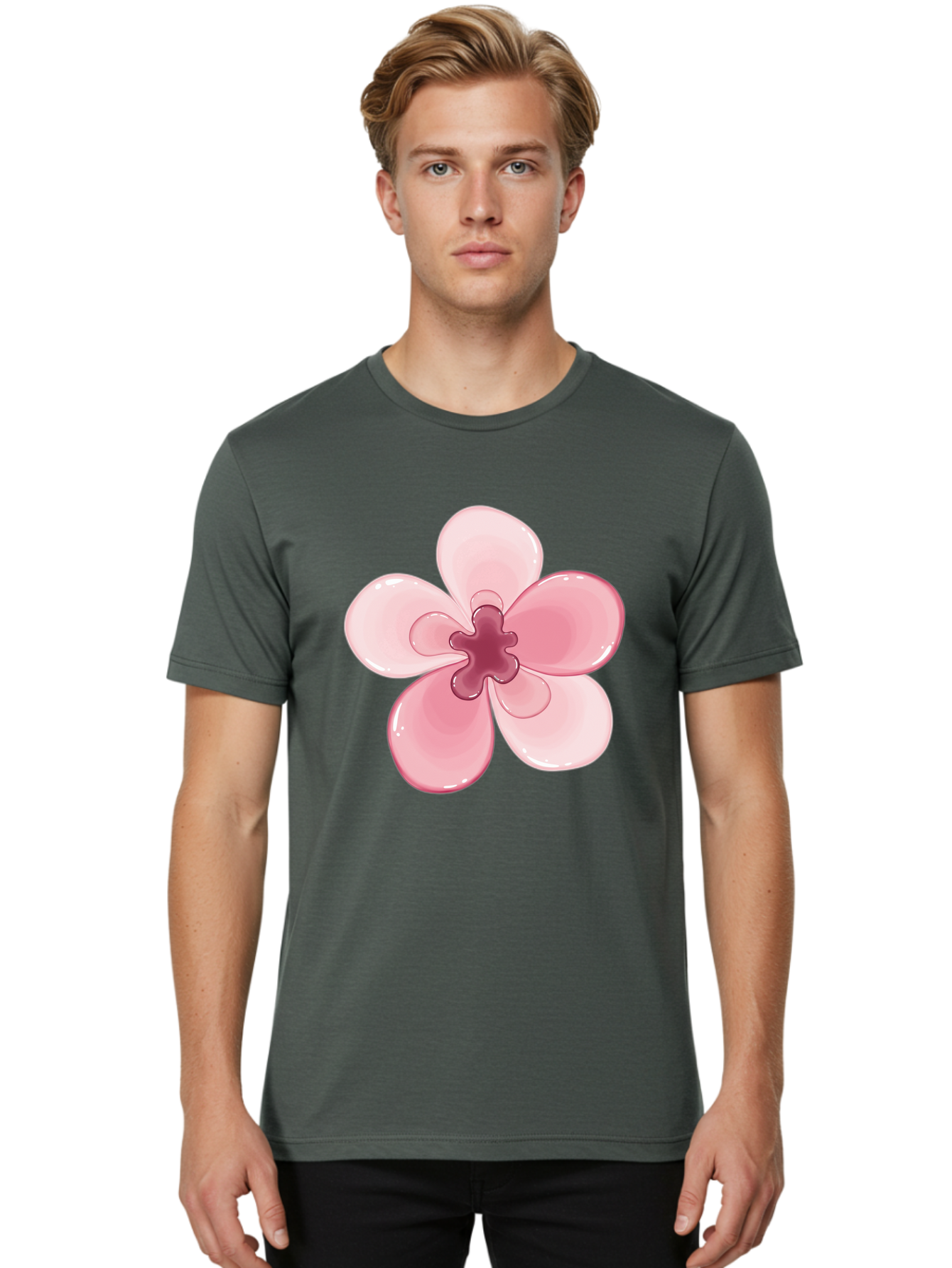 Pink-Flower-1 Men'S Graphic Tee, 100% Cotton, Comfortable Casual Summer Wear, Machine Washable, Vintage Camera, Old Camera, Antique Camera, Black Camera, Classic Photography, Photography Equipment, Nostalgic Device, Film Camera, Camera Art Baj669