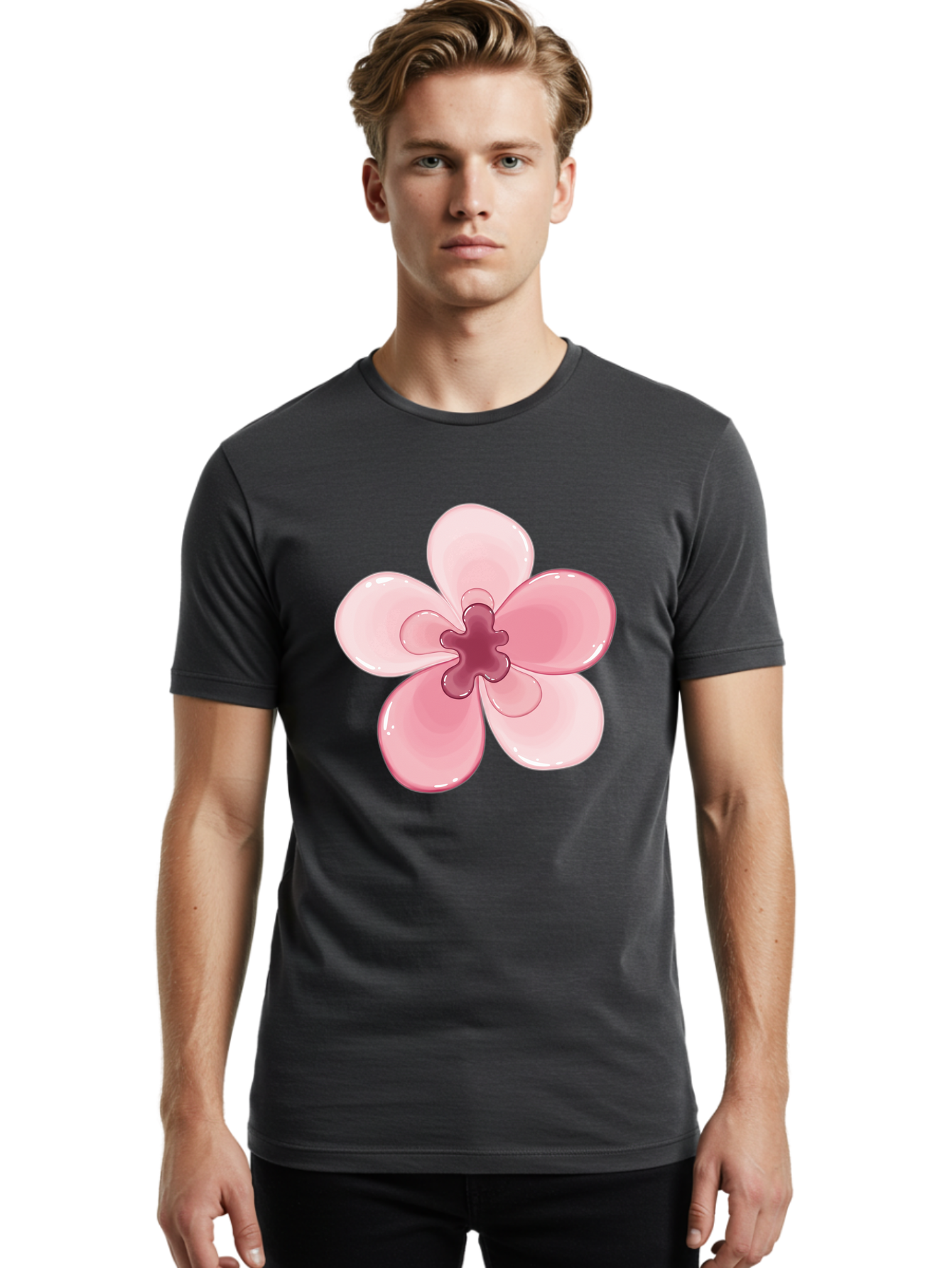 Pink-Flower-1 Men'S Graphic Tee, 100% Cotton, Comfortable Casual Summer Wear, Machine Washable, Vintage Camera, Old Camera, Antique Camera, Black Camera, Classic Photography, Photography Equipment, Nostalgic Device, Film Camera, Camera Art Baj669