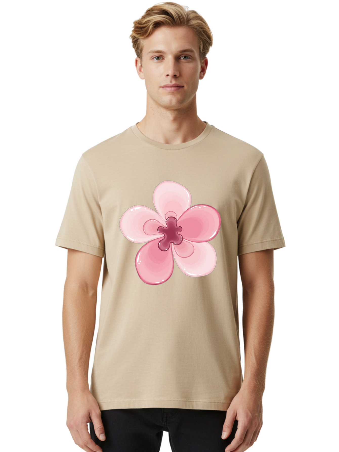 Pink-Flower-1 Men'S Graphic Tee, 100% Cotton, Comfortable Casual Summer Wear, Machine Washable, Vintage Camera, Old Camera, Antique Camera, Black Camera, Classic Photography, Photography Equipment, Nostalgic Device, Film Camera, Camera Art Baj669
