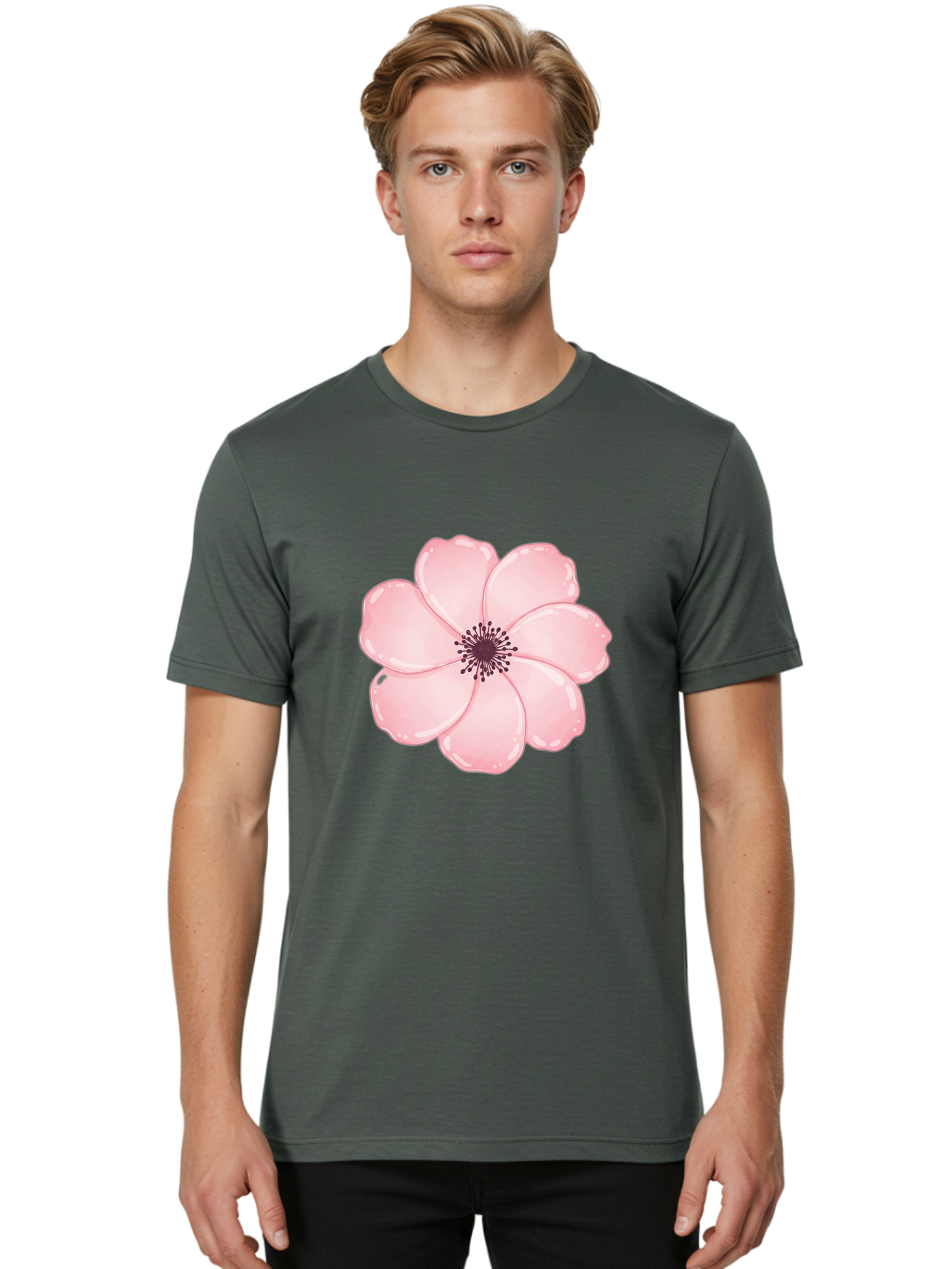 Pink-Flower Men'S Graphic Tee, 100% Cotton, Comfortable Casual Summer Wear, Machine Washable, Vintage Camera, Old Camera, Antique Camera, Black Camera, Classic Photography, Photography Equipment, Nostalgic Device, Film Camera, Camera Art Baj670