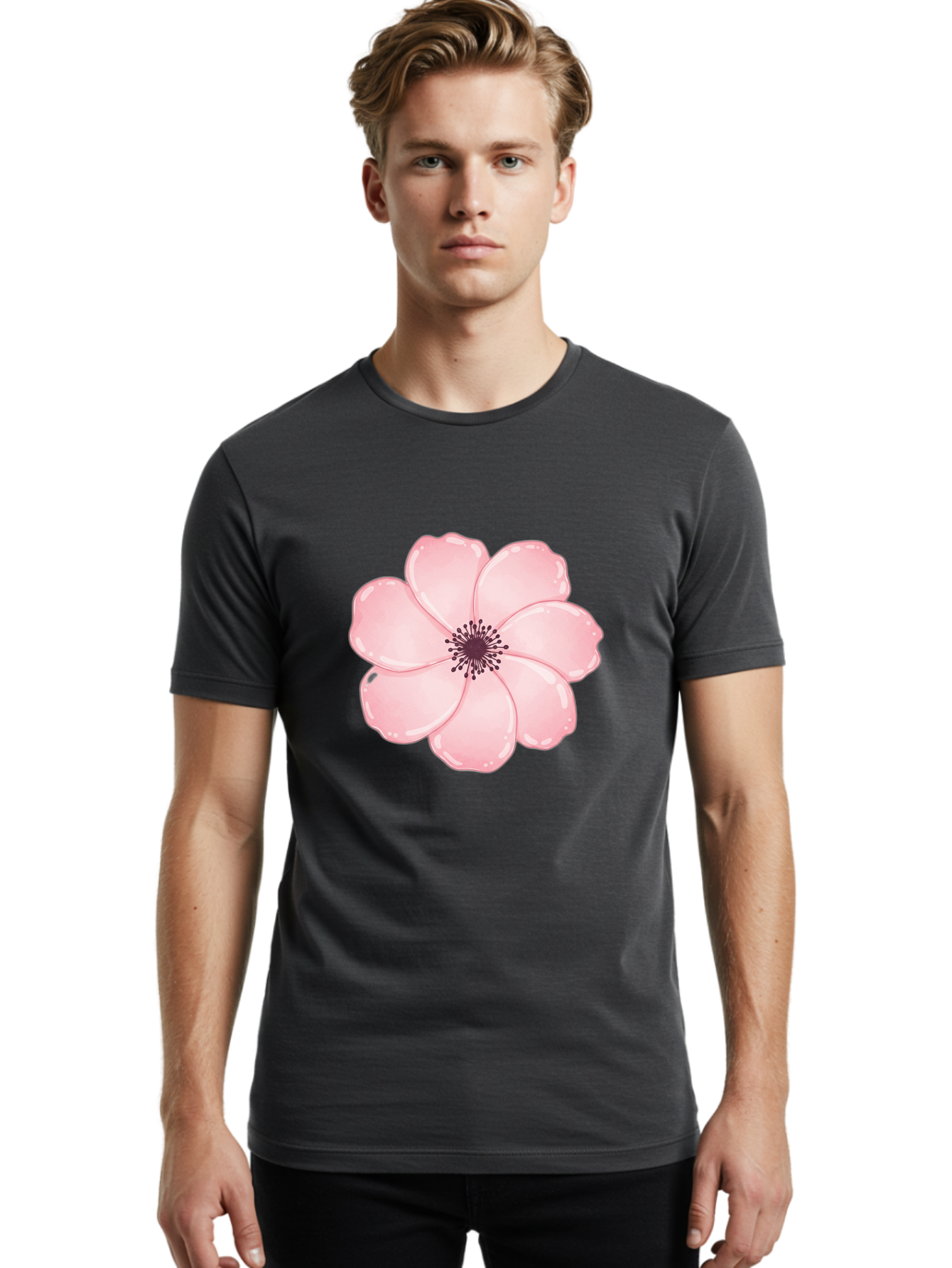Pink-Flower Men'S Graphic Tee, 100% Cotton, Comfortable Casual Summer Wear, Machine Washable, Vintage Camera, Old Camera, Antique Camera, Black Camera, Classic Photography, Photography Equipment, Nostalgic Device, Film Camera, Camera Art Baj670