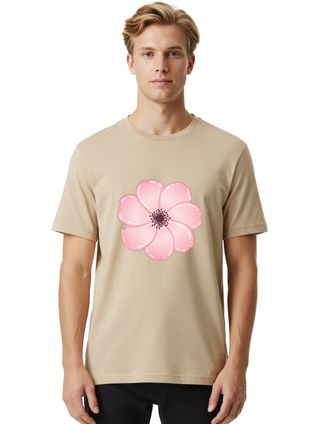 Pink-Flower Men'S Graphic Tee, 100% Cotton, Comfortable Casual Summer Wear, Machine Washable, Vintage Camera, Old Camera, Antique Camera, Black Camera, Classic Photography, Photography Equipment, Nostalgic Device, Film Camera, Camera Art Baj670