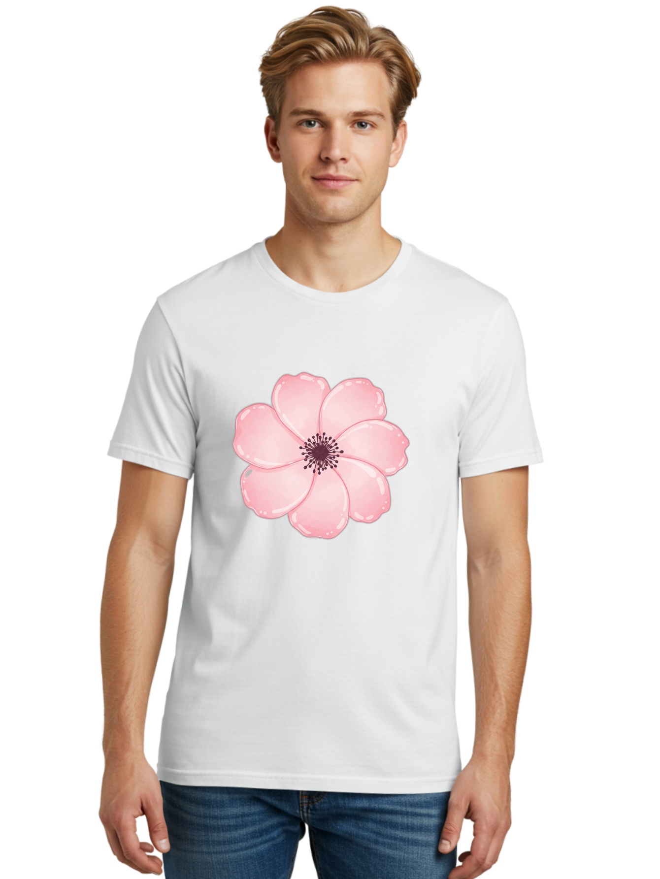 Pink-Flower Men'S Graphic Tee, 100% Cotton, Comfortable Casual Summer Wear, Machine Washable, Vintage Camera, Old Camera, Antique Camera, Black Camera, Classic Photography, Photography Equipment, Nostalgic Device, Film Camera, Camera Art Baj670