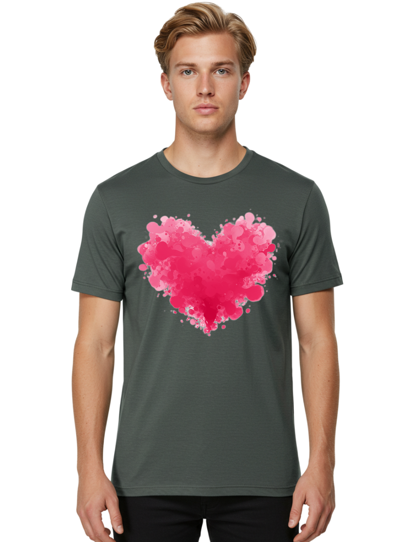 Pink-Heart-Splatter Men'S Graphic Tee, 100% Cotton, Comfortable Casual Summer Wear, Machine Washable, Vintage Camera, Old Camera, Antique Camera, Black Camera, Classic Photography, Photography Equipment, Nostalgic Device, Film Camera, Baj683