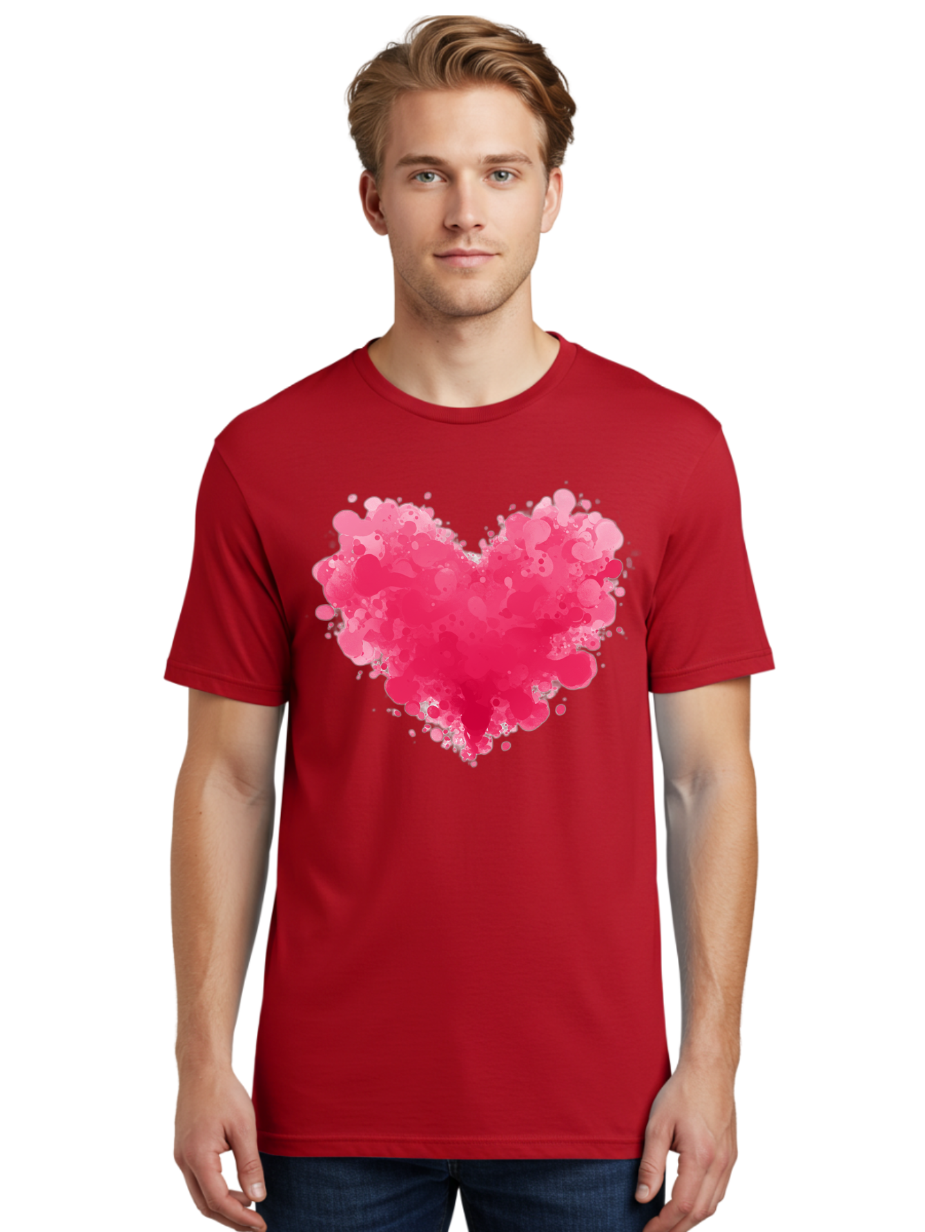Pink-Heart-Splatter Men'S Graphic Tee, 100% Cotton, Comfortable Casual Summer Wear, Machine Washable, Vintage Camera, Old Camera, Antique Camera, Black Camera, Classic Photography, Photography Equipment, Nostalgic Device, Film Camera, Baj683