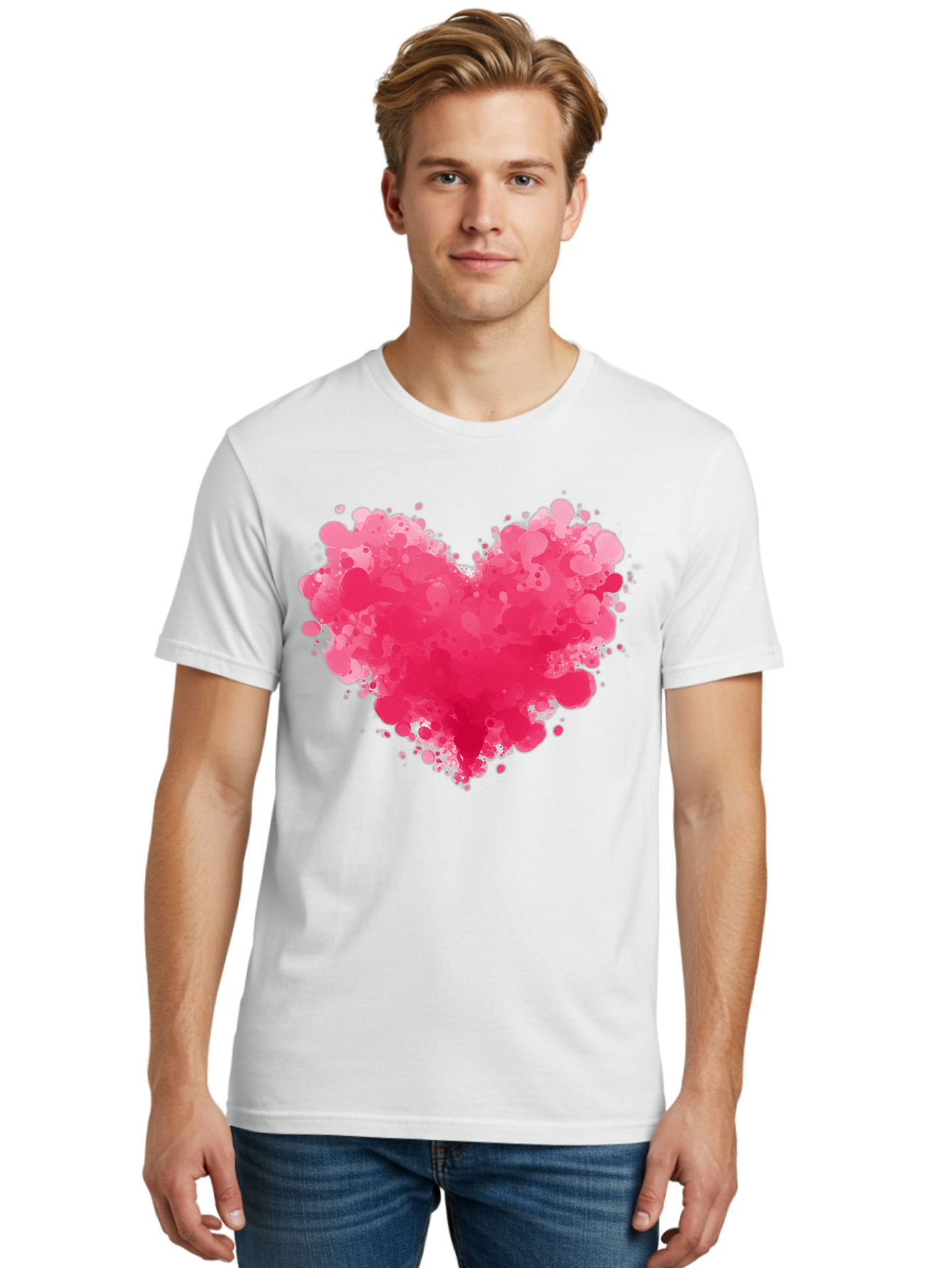 Pink-Heart-Splatter Men'S Graphic Tee, 100% Cotton, Comfortable Casual Summer Wear, Machine Washable, Vintage Camera, Old Camera, Antique Camera, Black Camera, Classic Photography, Photography Equipment, Nostalgic Device, Film Camera, Baj683