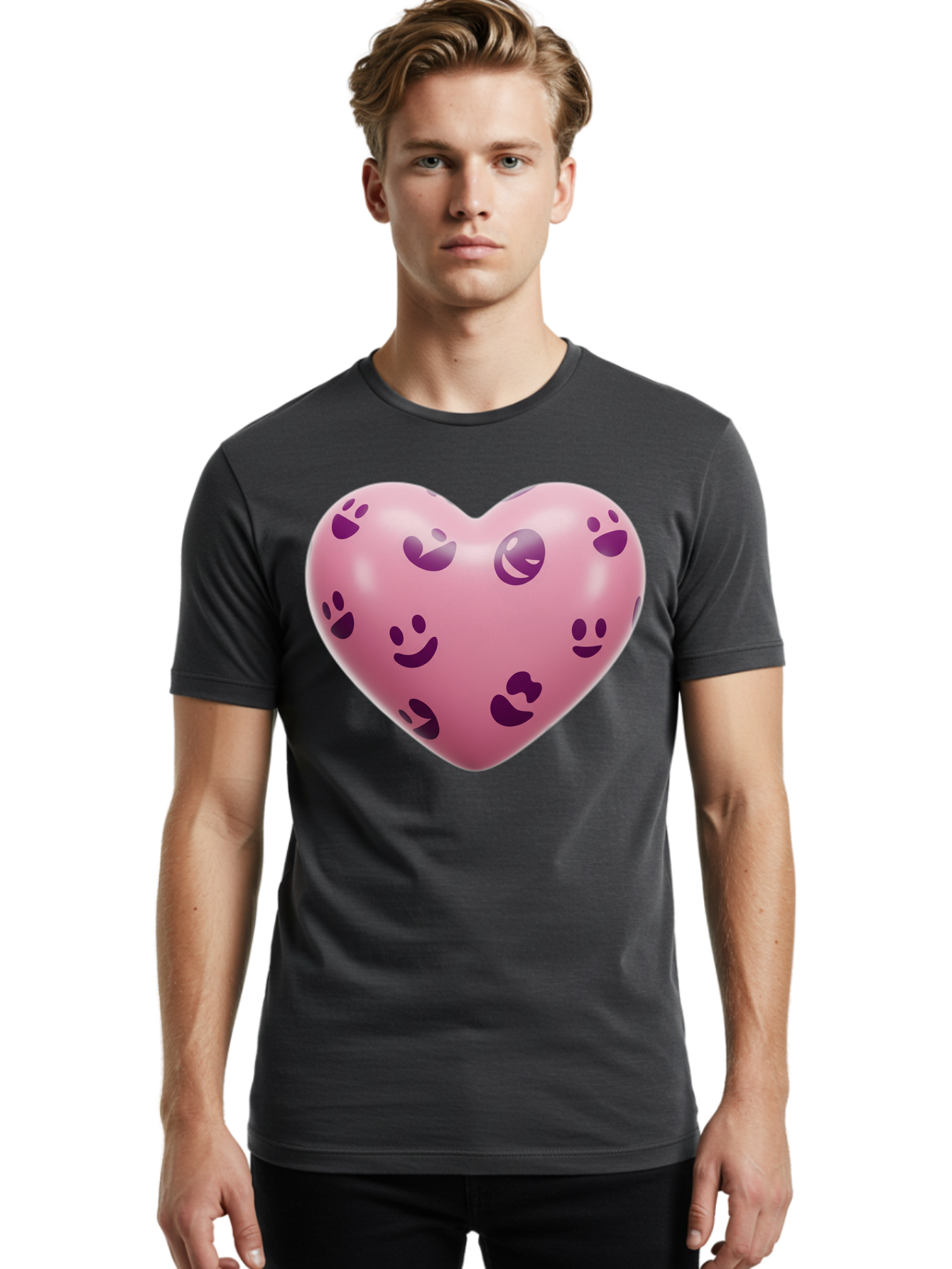 Pink-Heart-With-Purple-Emoji-Faces Men'S Graphic Tee, 100% Cotton, Comfortable Casual Summer Wear, Machine Washable, Vintage Camera, Old Camera, Antique Camera, Black Camera, Classic Photography, Photography Equipment, Nostalgic Device, Baj684