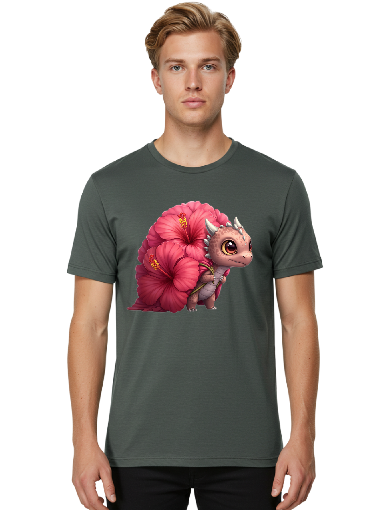 Pink-Hibiscus-Dinosaur Men'S Graphic Tee, 100% Cotton, Comfortable Casual Summer Wear, Machine Washable, Vintage Camera, Old Camera, Antique Camera, Black Camera, Classic Photography, Photography Equipment, Nostalgic Device, Film Camera, Baj686
