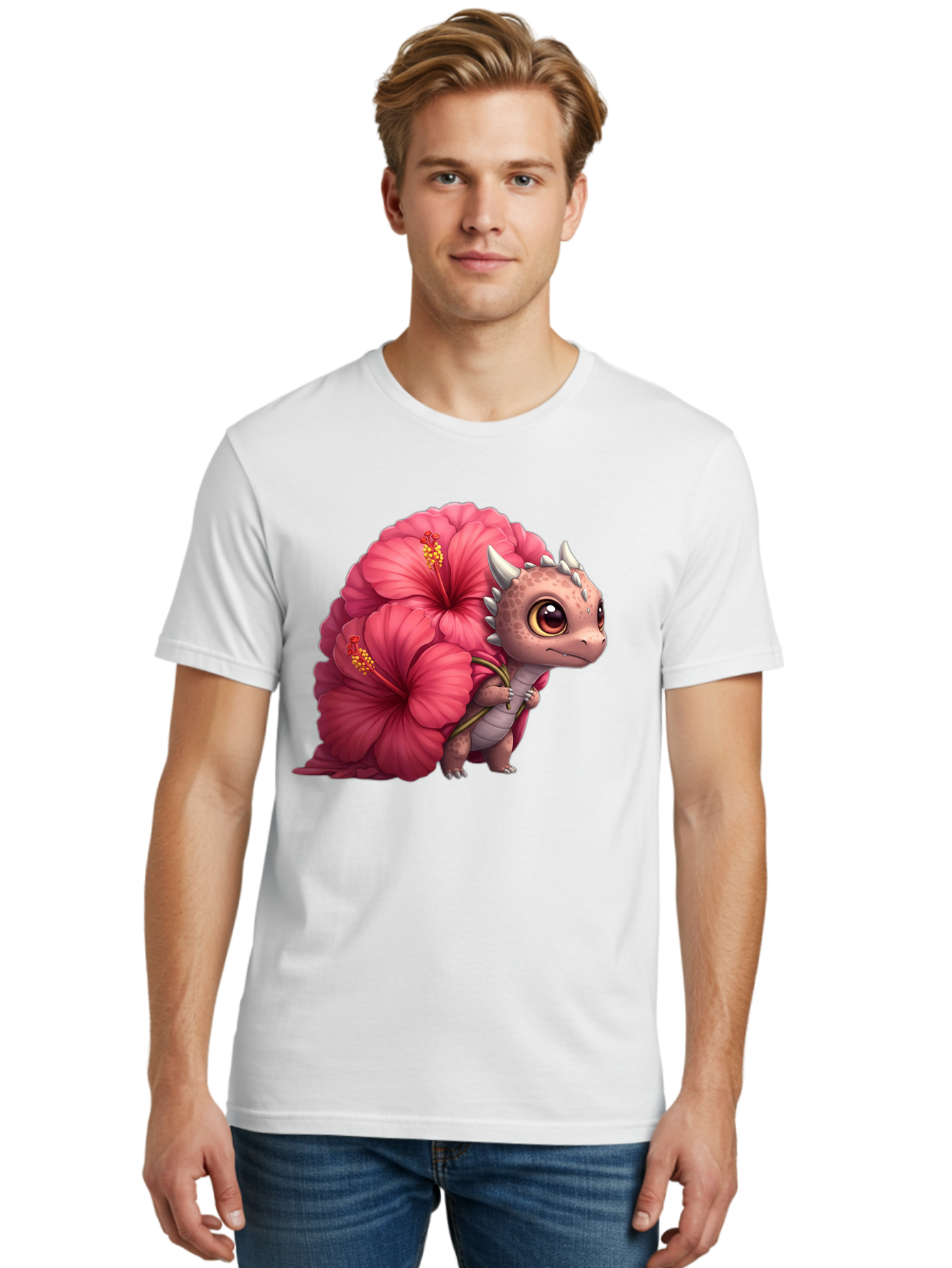 Pink-Hibiscus-Dinosaur Men'S Graphic Tee, 100% Cotton, Comfortable Casual Summer Wear, Machine Washable, Vintage Camera, Old Camera, Antique Camera, Black Camera, Classic Photography, Photography Equipment, Nostalgic Device, Film Camera, Baj686