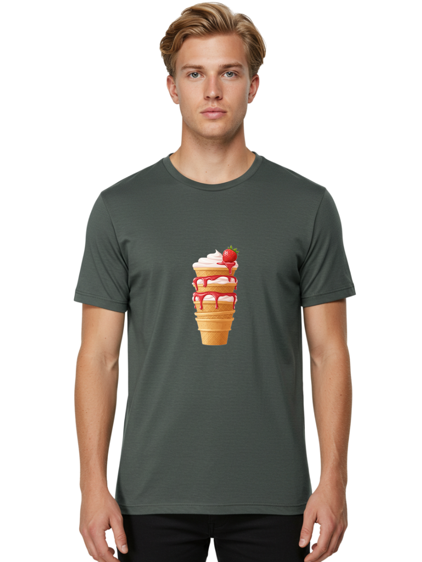 Strawberry-Ice-Cream-Cone-1 Men'S Graphic Tee, 100% Cotton, Comfortable Casual Summer Wear, Machine Washable, Vintage Camera, Old Camera, Antique Camera, Black Camera, Classic Photography, Photography Equipment, Nostalgic Device, Film Camera, Baj801