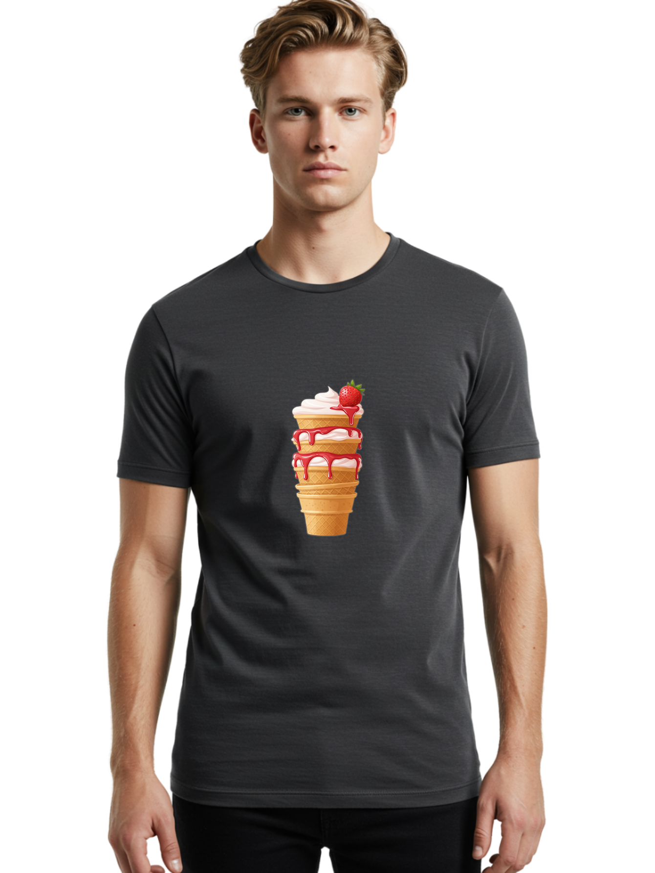 Strawberry-Ice-Cream-Cone-1 Men'S Graphic Tee, 100% Cotton, Comfortable Casual Summer Wear, Machine Washable, Vintage Camera, Old Camera, Antique Camera, Black Camera, Classic Photography, Photography Equipment, Nostalgic Device, Film Camera, Baj801