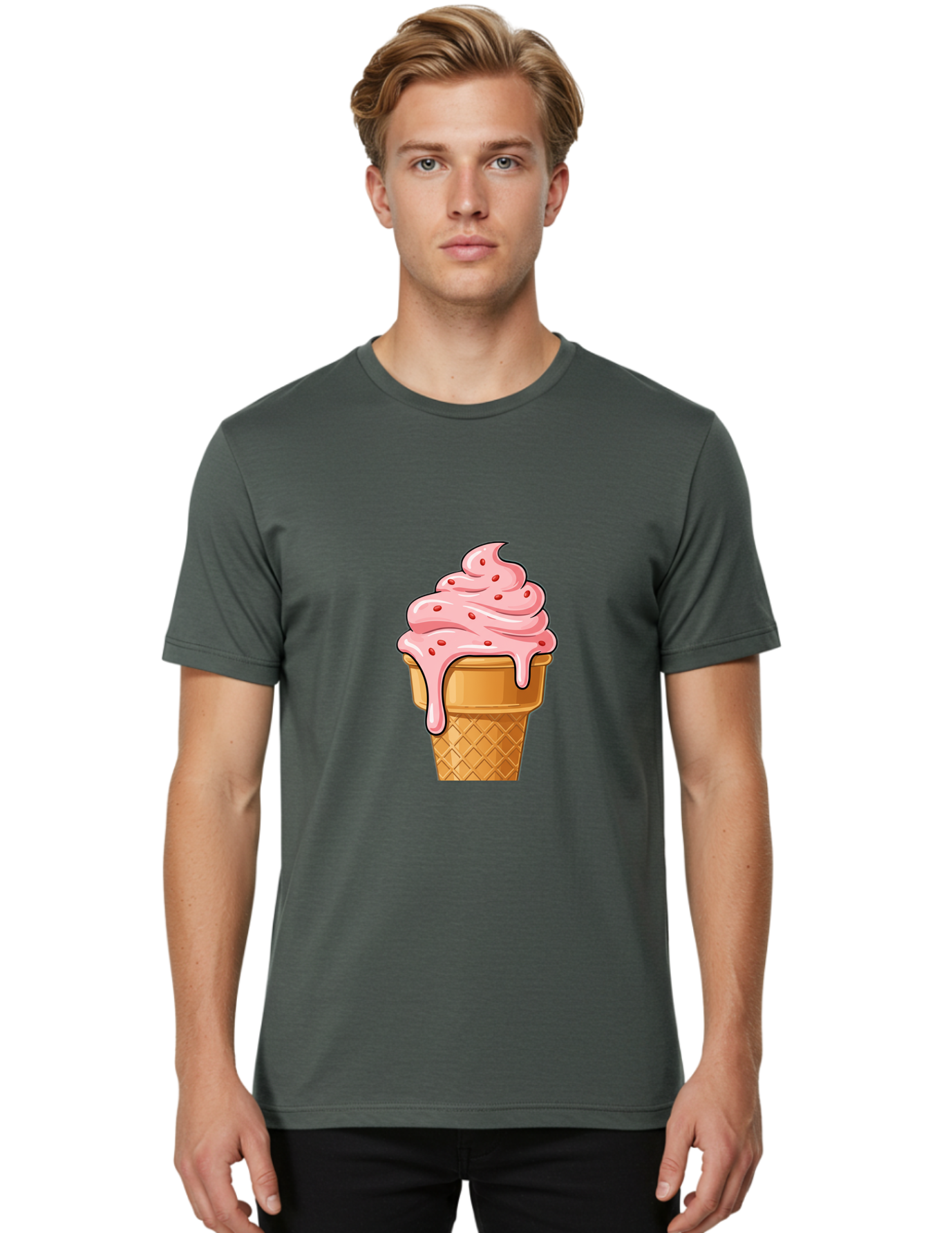 Strawberry-Ice-Cream-Cone Men'S Graphic Tee, 100% Cotton, Comfortable Casual Summer Wear, Machine Washable, Vintage Camera, Old Camera, Antique Camera, Black Camera, Classic Photography, Photography Equipment, Nostalgic Device, Film Camera, Baj802