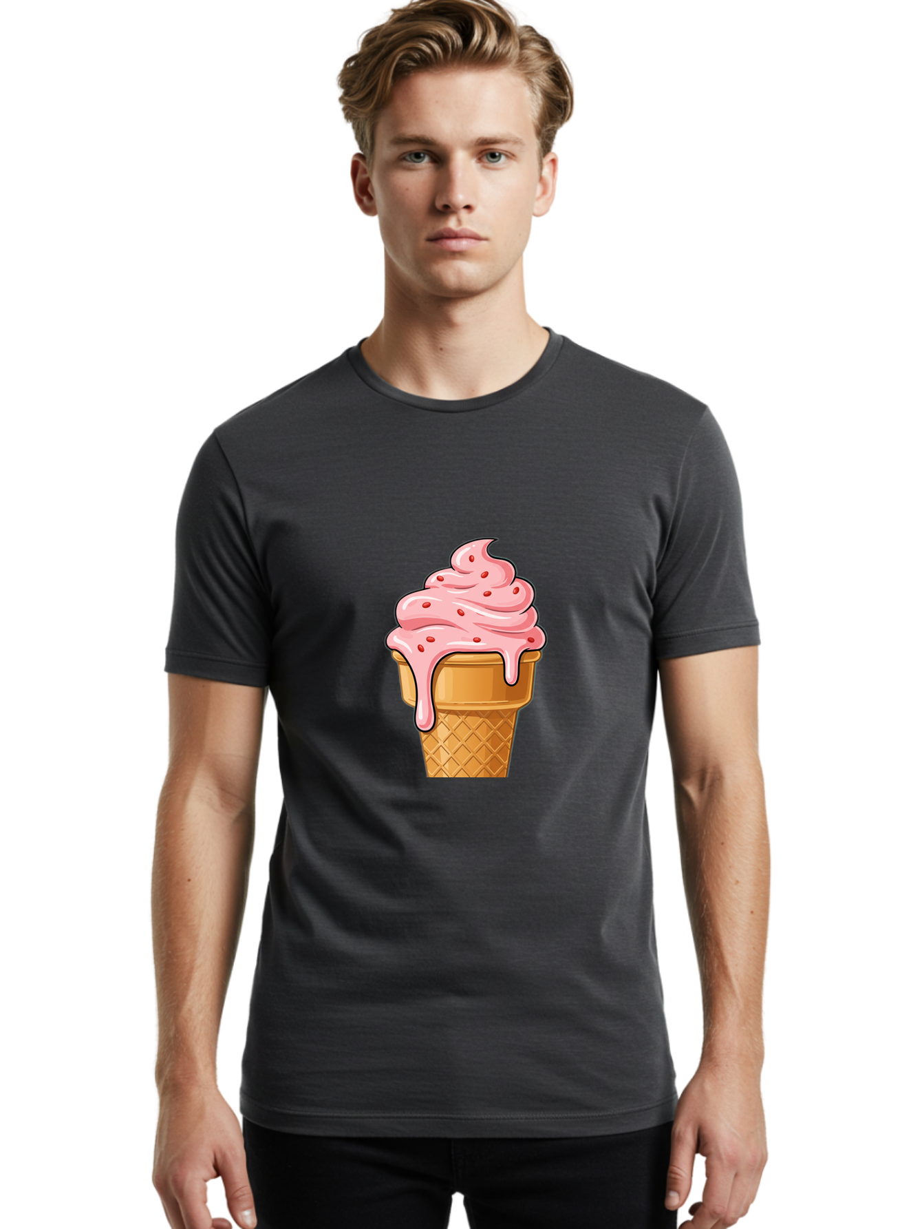 Strawberry-Ice-Cream-Cone Men'S Graphic Tee, 100% Cotton, Comfortable Casual Summer Wear, Machine Washable, Vintage Camera, Old Camera, Antique Camera, Black Camera, Classic Photography, Photography Equipment, Nostalgic Device, Film Camera, Baj802