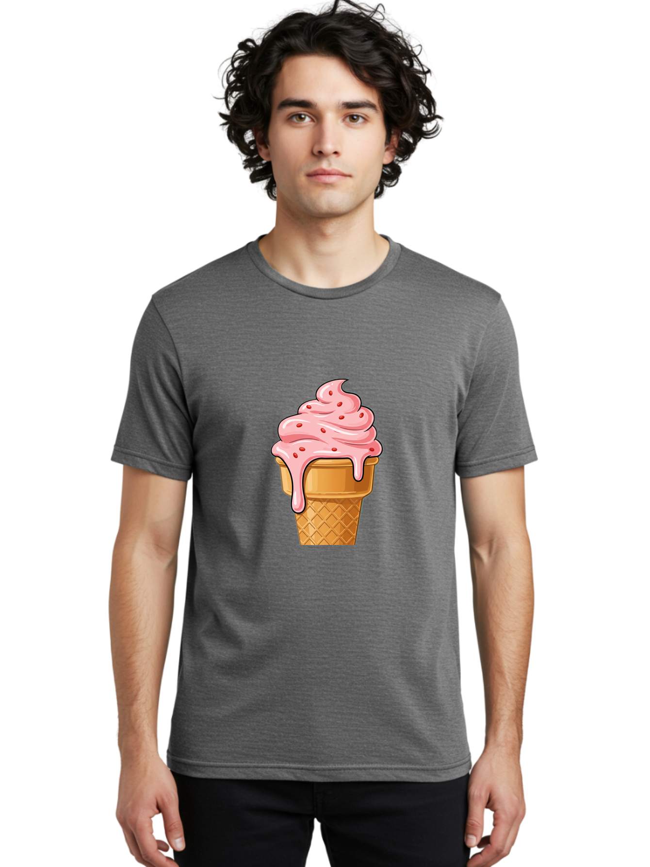 Strawberry-Ice-Cream-Cone Men'S Graphic Tee, 100% Cotton, Comfortable Casual Summer Wear, Machine Washable, Vintage Camera, Old Camera, Antique Camera, Black Camera, Classic Photography, Photography Equipment, Nostalgic Device, Film Camera, Baj802